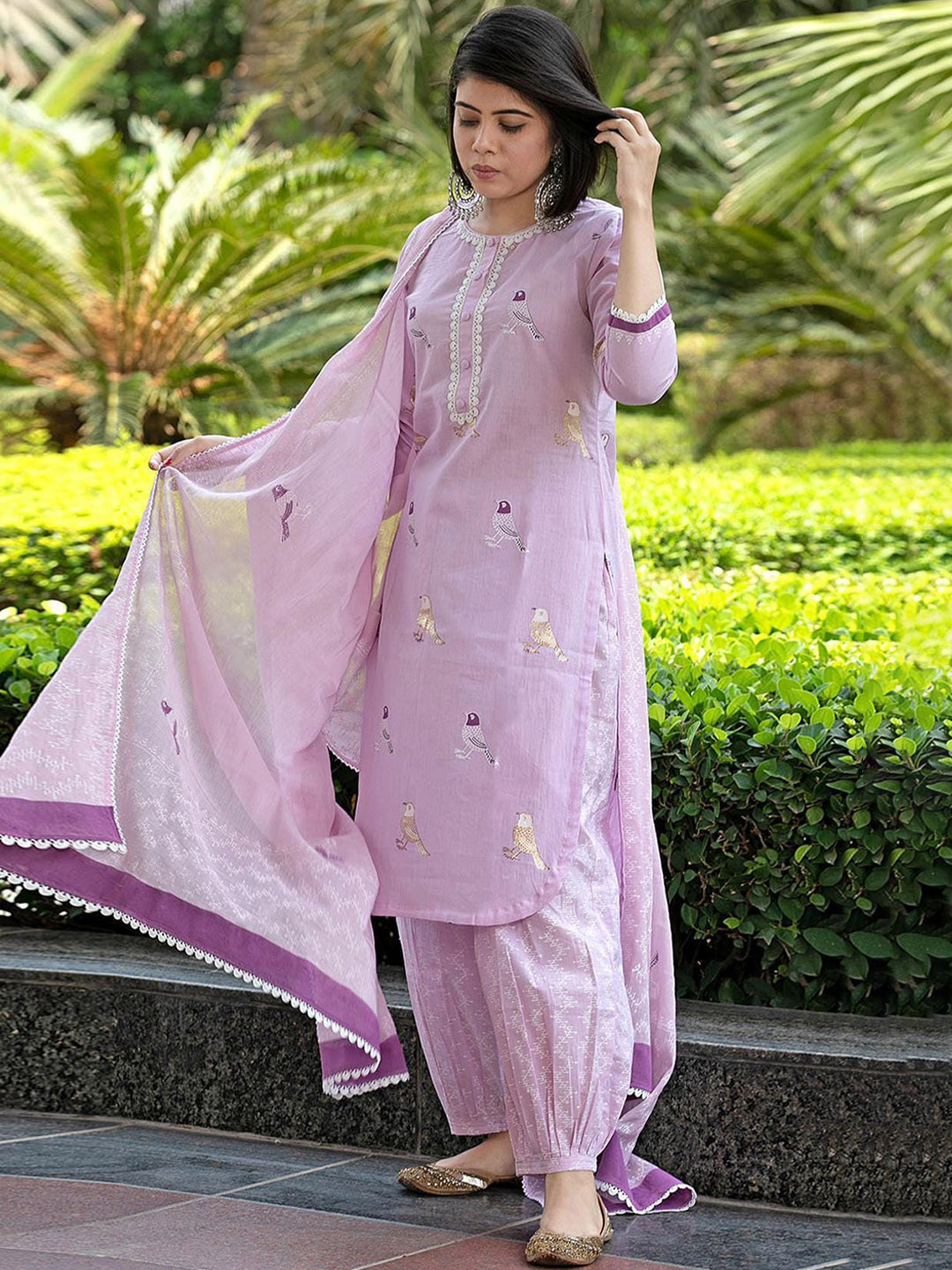 GoSriKi Animal Printed Straight Kurta With Salwar & Dupatta