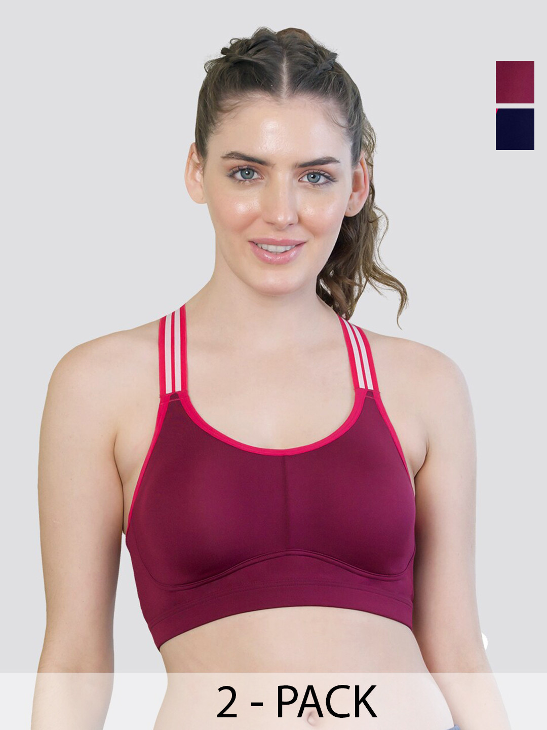 K LINGERIE Pack of 2 Charlet Criss-Cross Back Cookie Sports Bra BGD-DBLU