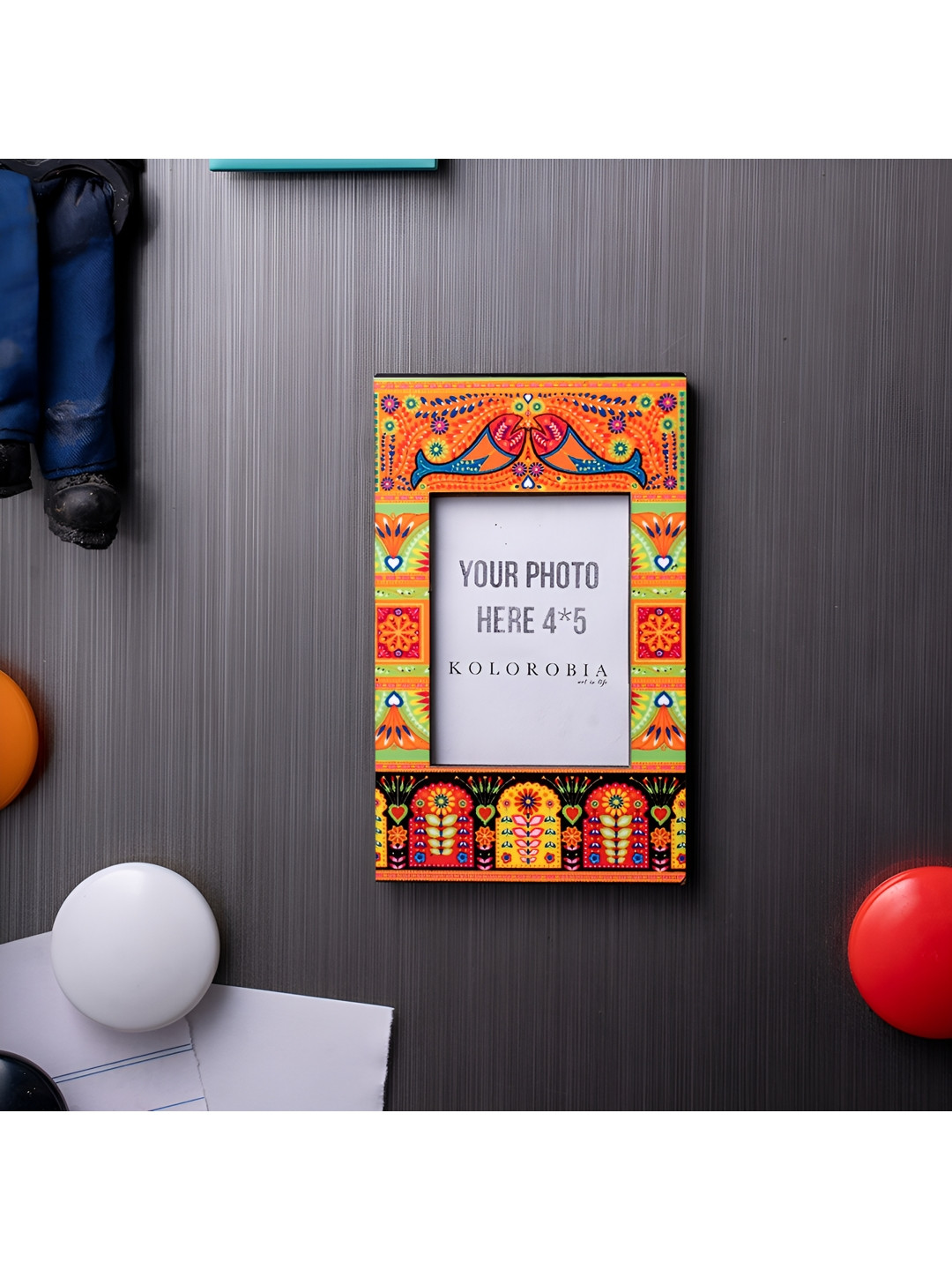 KOLOROBIA Orange & Red Wooden Magnetic Wall Photo Frame