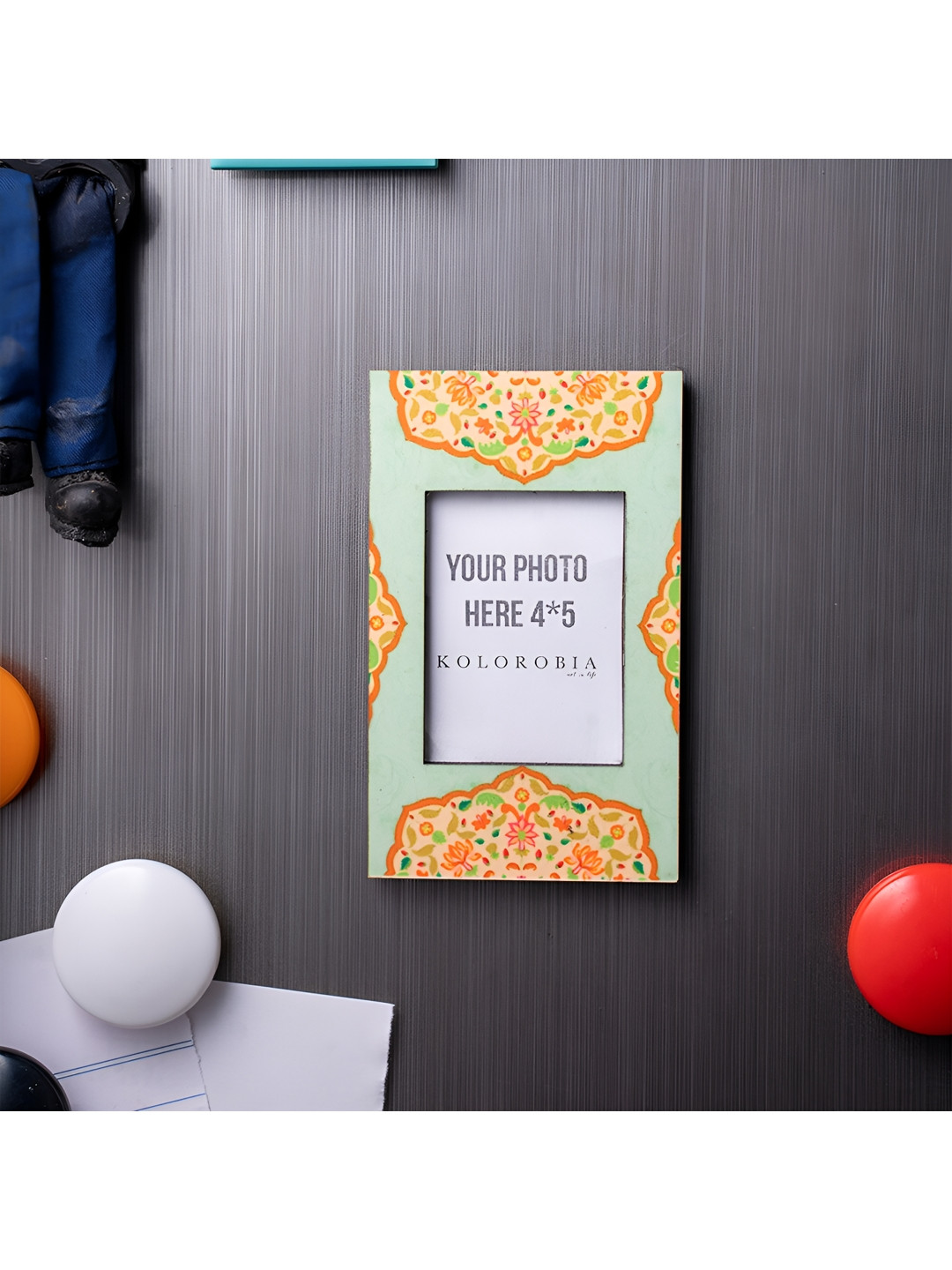 KOLOROBIA Green & Orange Wooden Magnetic Wall Photo Frame