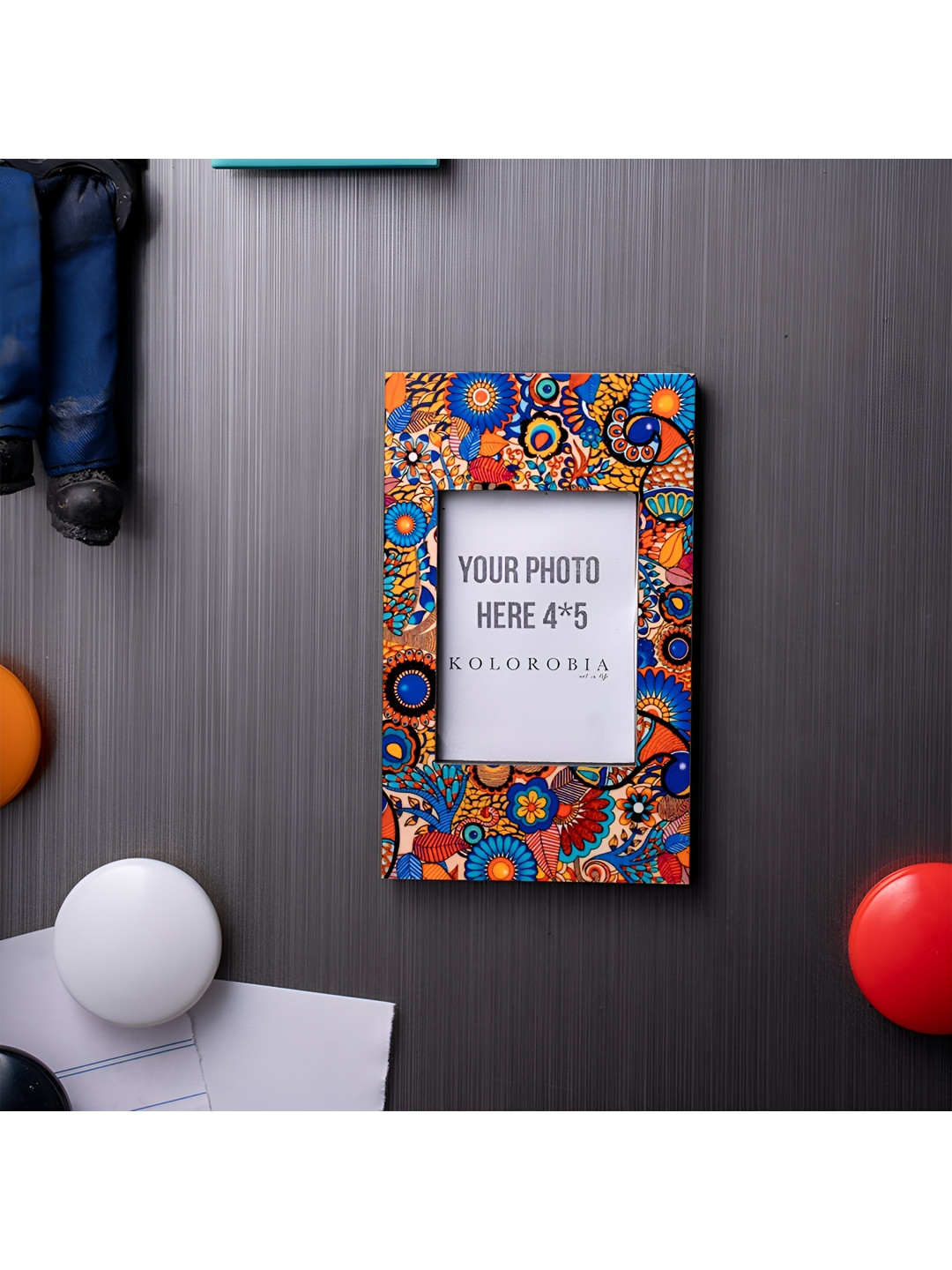 KOLOROBIA Blue & Yellow Wooden Magnetic Wall Photo Frame