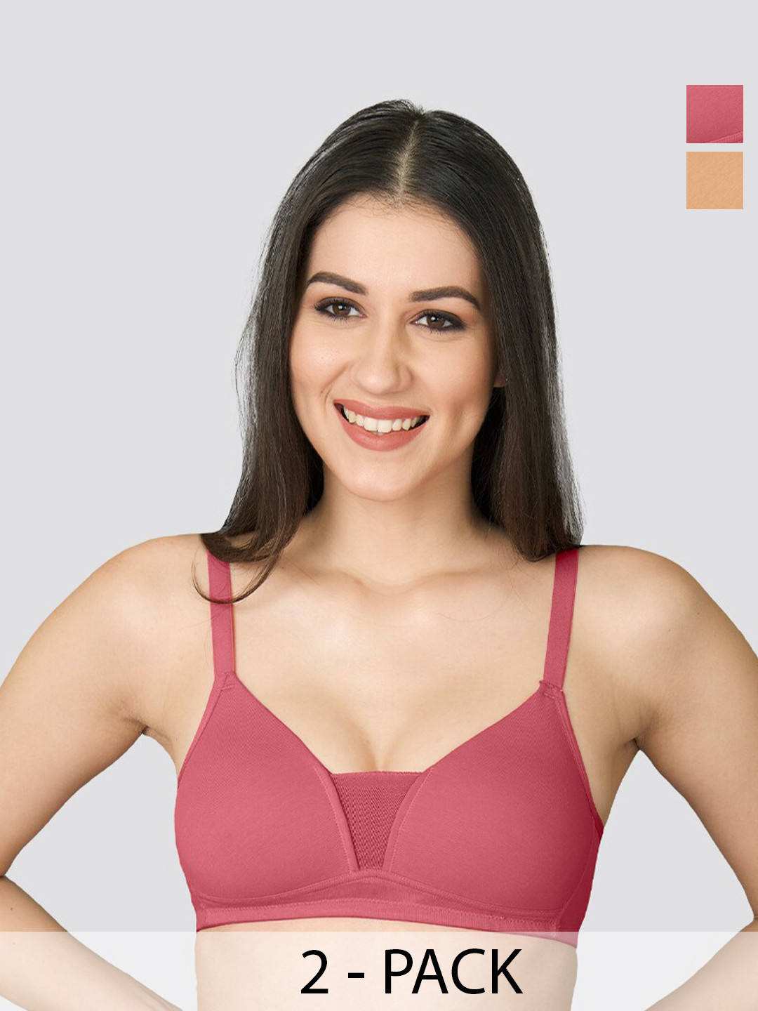 K LINGERIE Pack of 2 Tulip Deep Neck Plunge Designing Soft Padded Bra DRST-ND