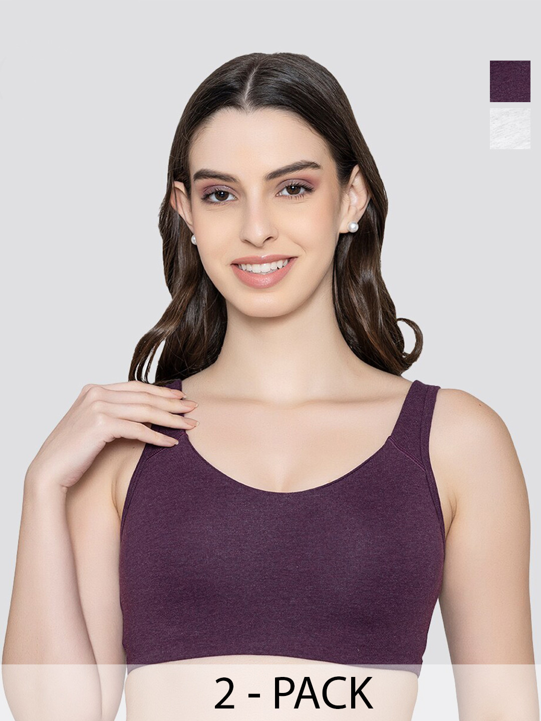 K LINGERIE Pack of 2 Daisey Flexible Fit Medium Impact Sports Bra MBGD-MWHT