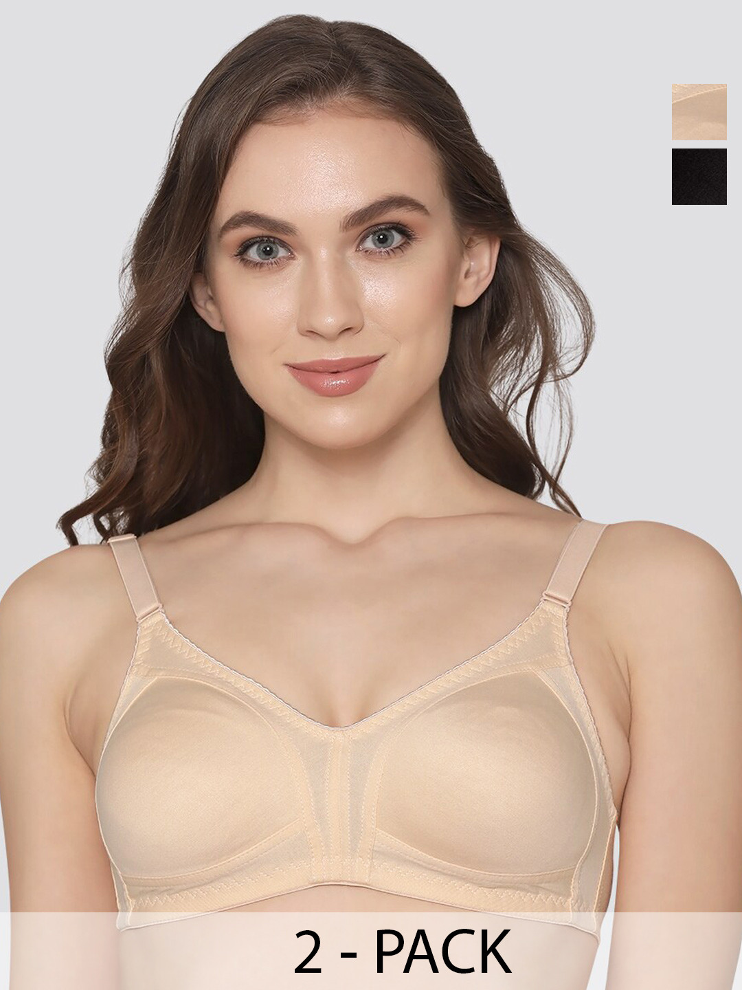 K LINGERIE Pack of 2 Kwid Wirefree Full Coverage Support Plus Size T-Shirt Bra USKN-BLK