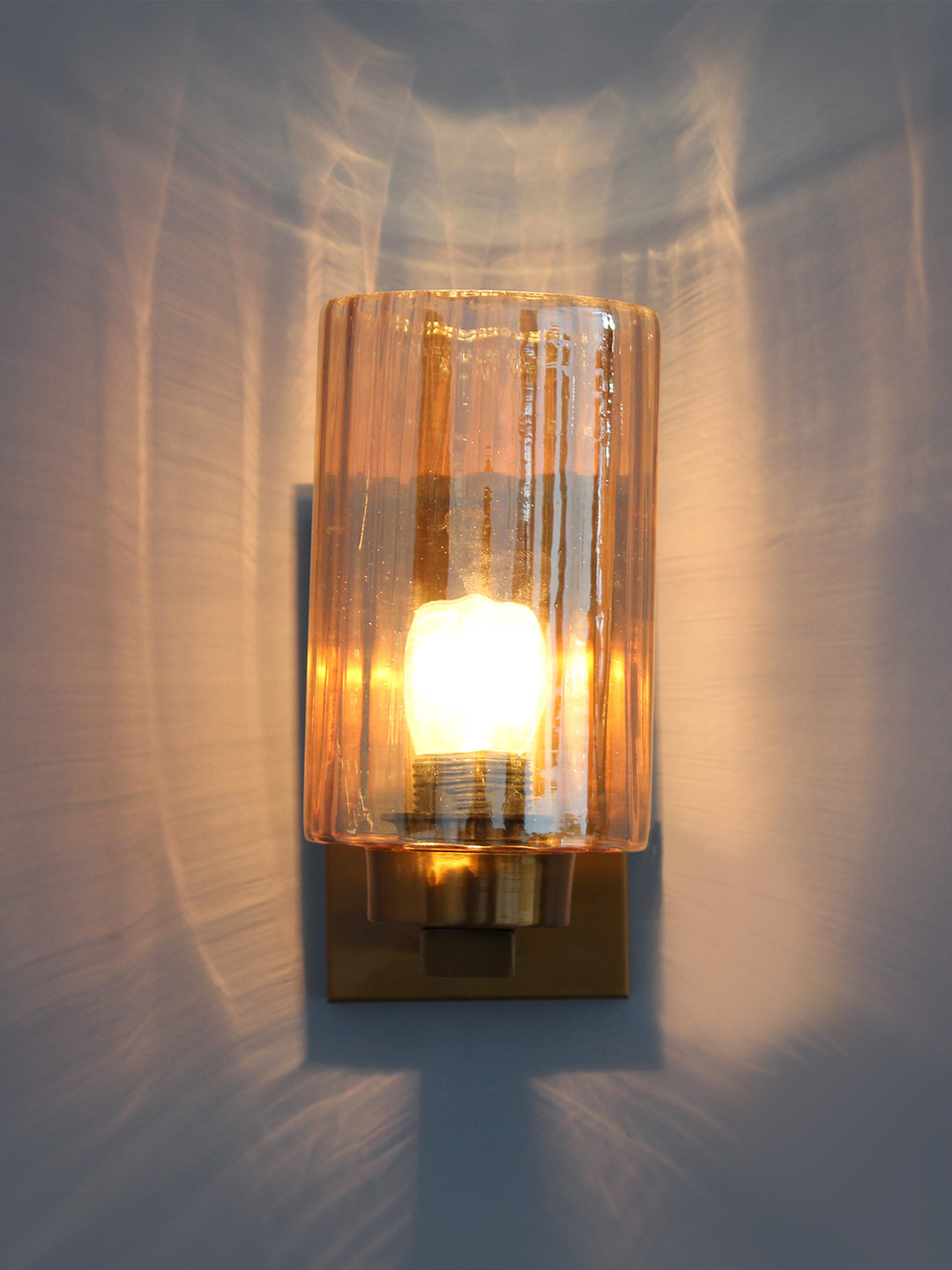 SHREE KALA HOME DECOR Brown & Transparent Cylinder Metal Contemporary Wall Lamp