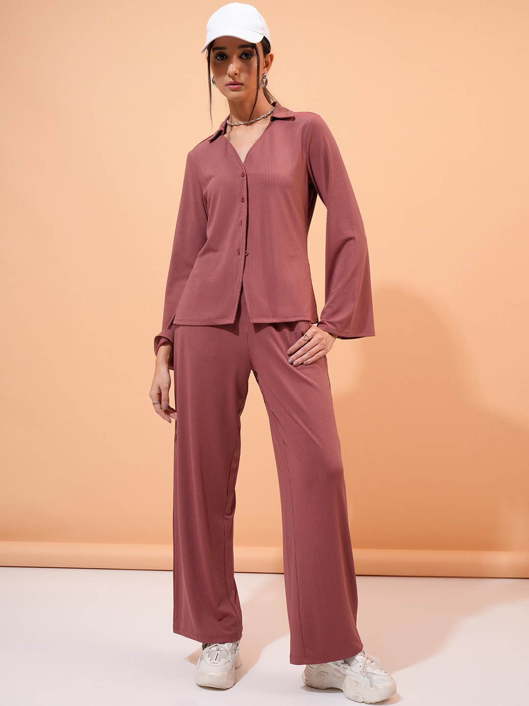 Tokyo Talkies Rose Ribbed Shirt & Trousers