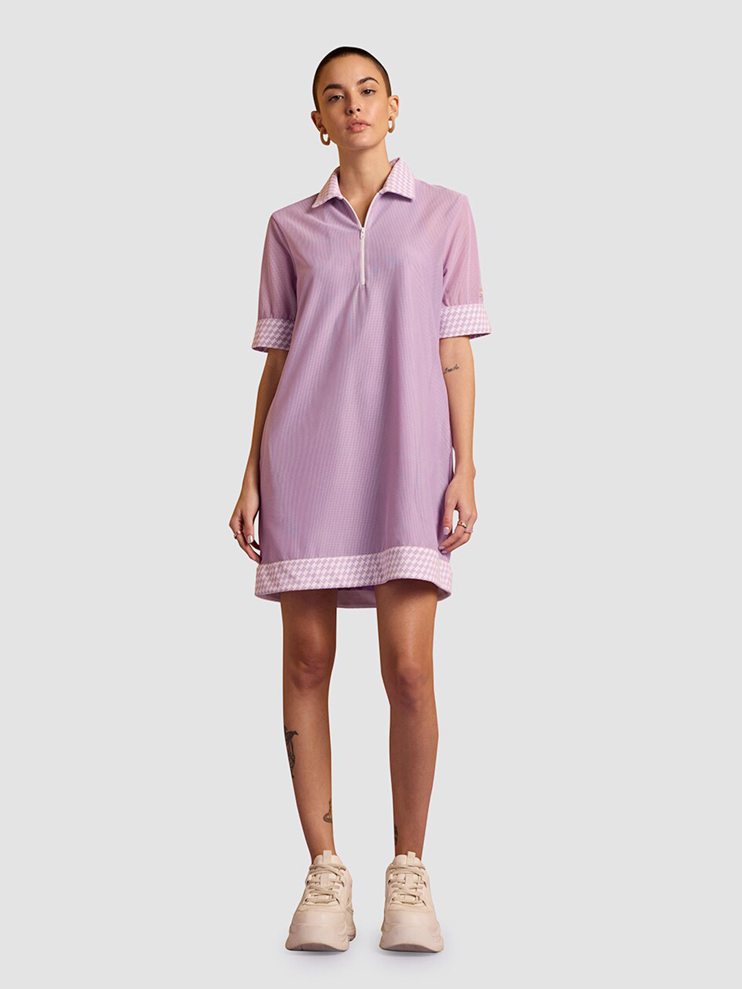 Muvazo Shirt Collar Net Shirt Dress