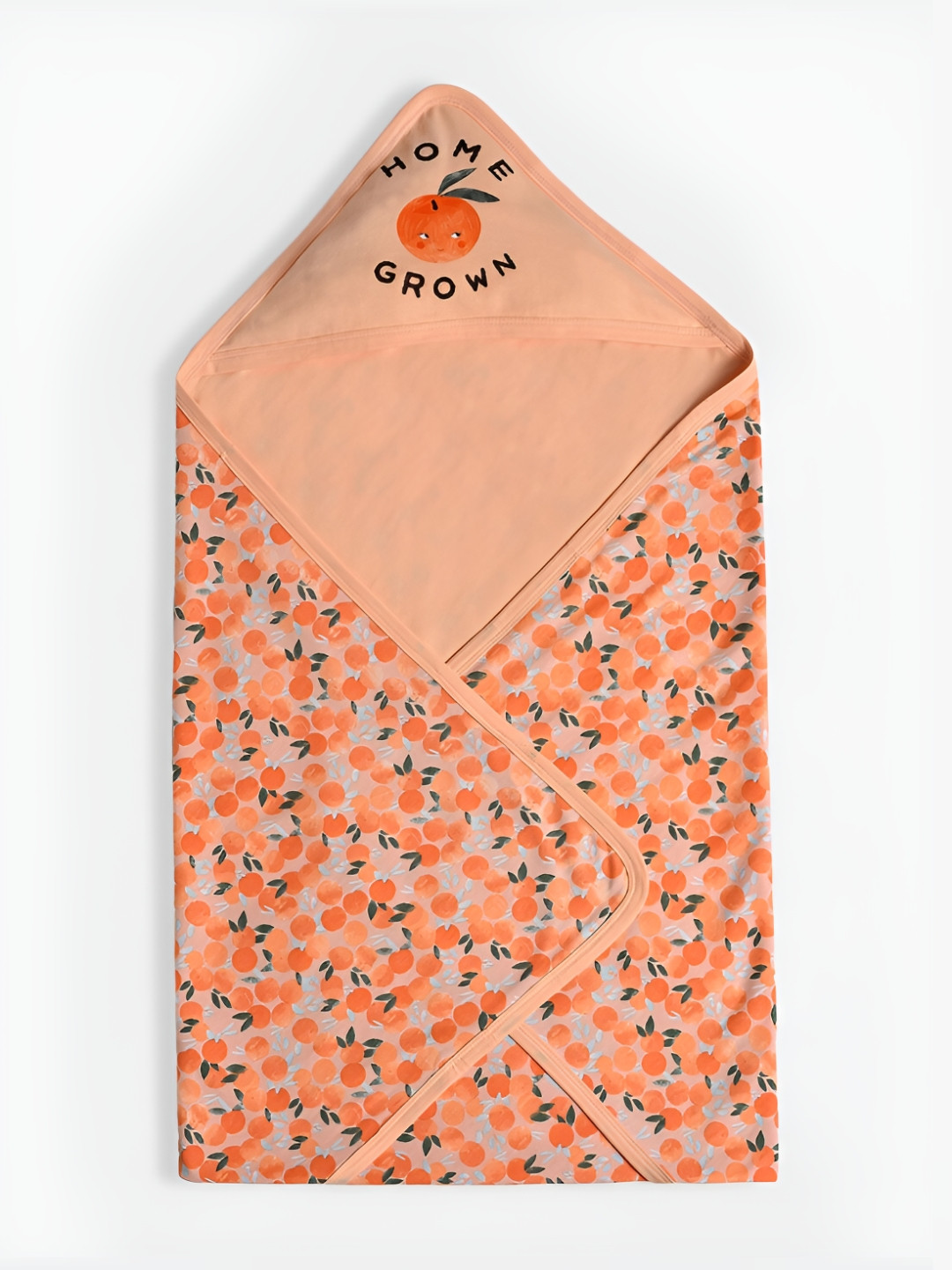 MiArcus 100% Cotton Fruits Print Ultra-Soft Knitted Hooded Blanket, 85x83 CM - Peach