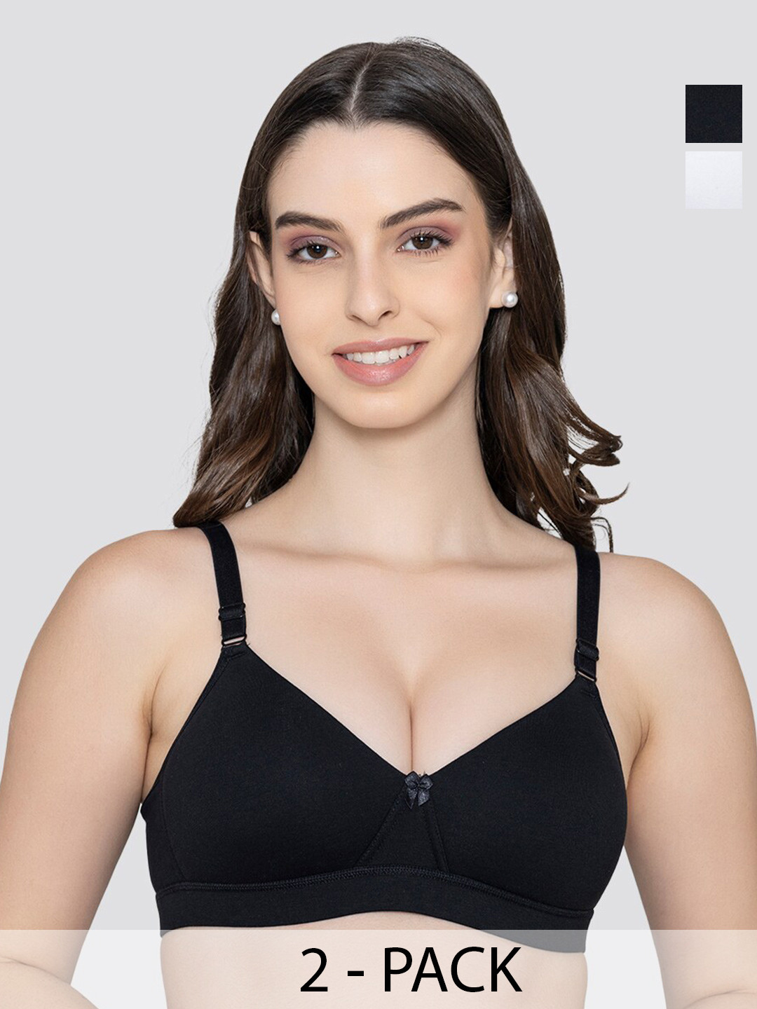 K LINGERIE Pack of 2 Tessa Full Support Seamless Padded Cups Designer Bra BLK-WHT