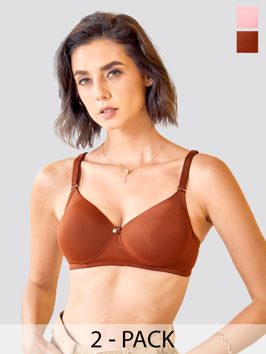 K LINGERIE Pack of 2 Sheley Wirefree Comfort Soft Padded Straps Bra CR-BRW