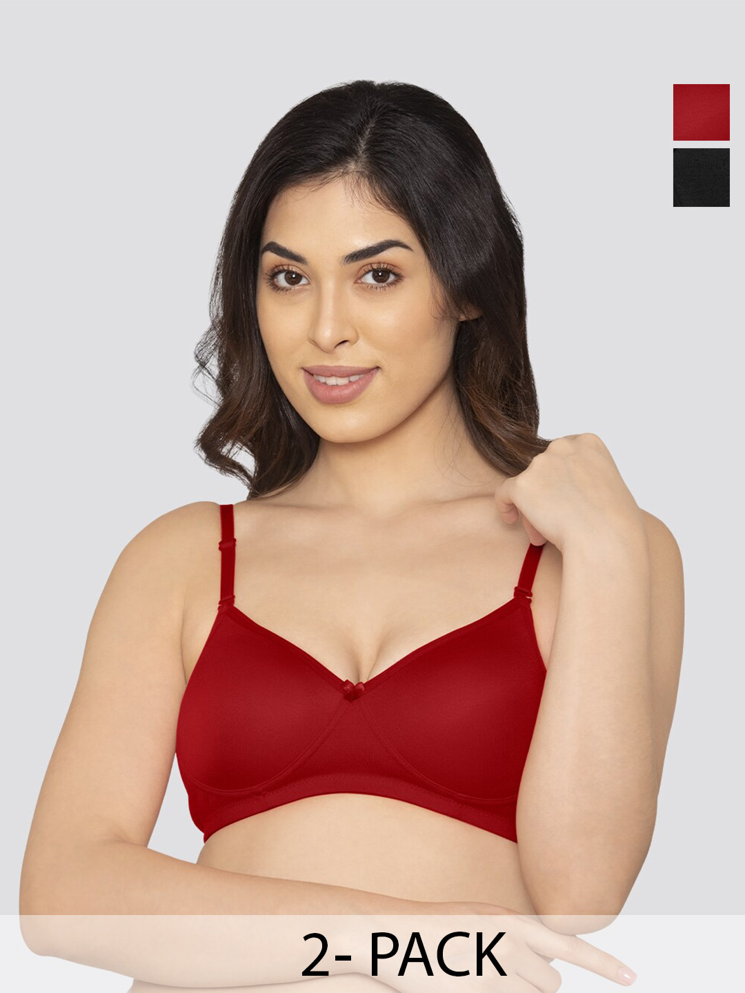 K LINGERIE Pack of 2 Sharon Detachable Straps Padded T-Shirt Bra RD-BLK