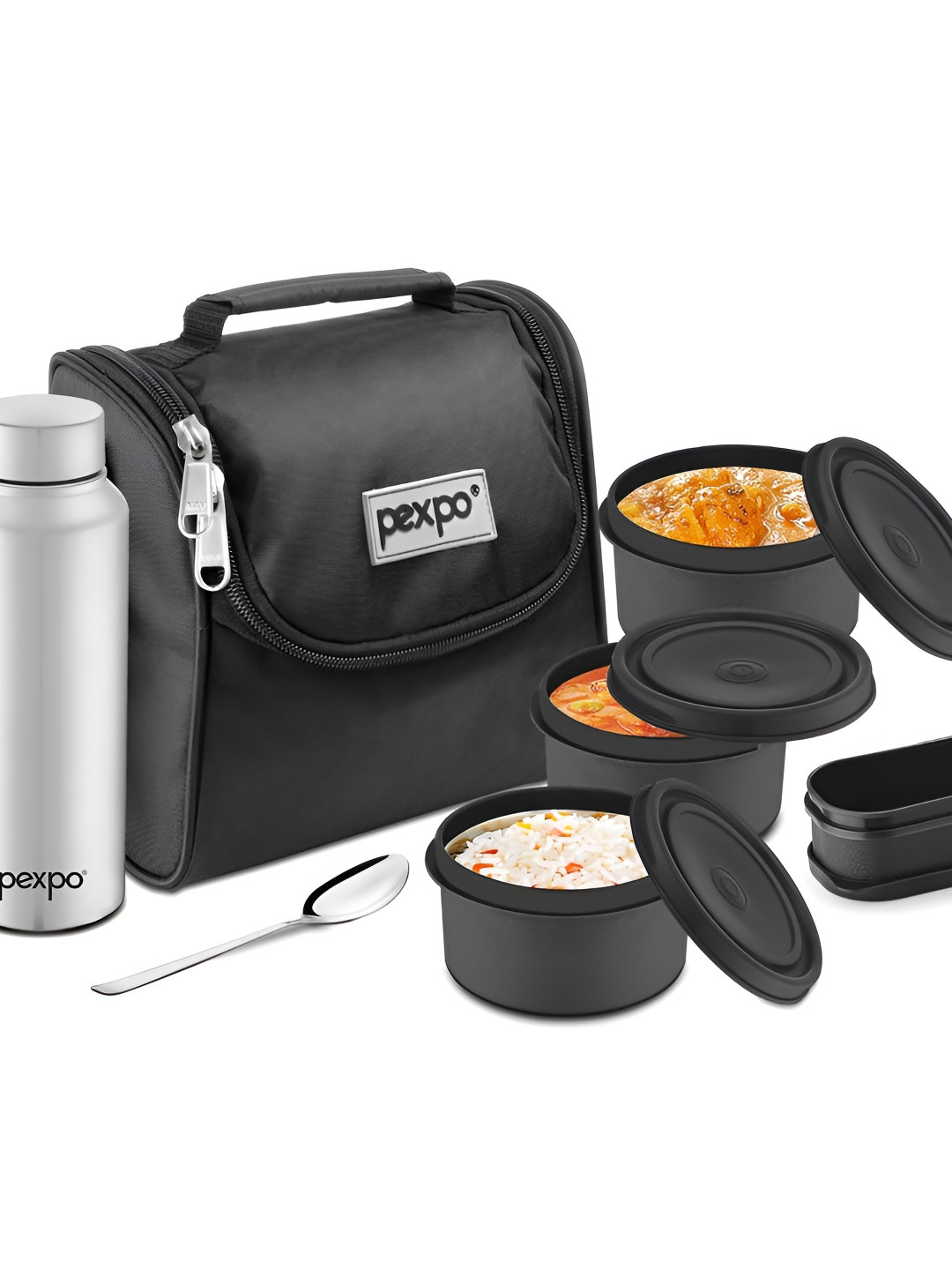 Pexpo Black Stainless Steel Microwave Safe Lunch Box