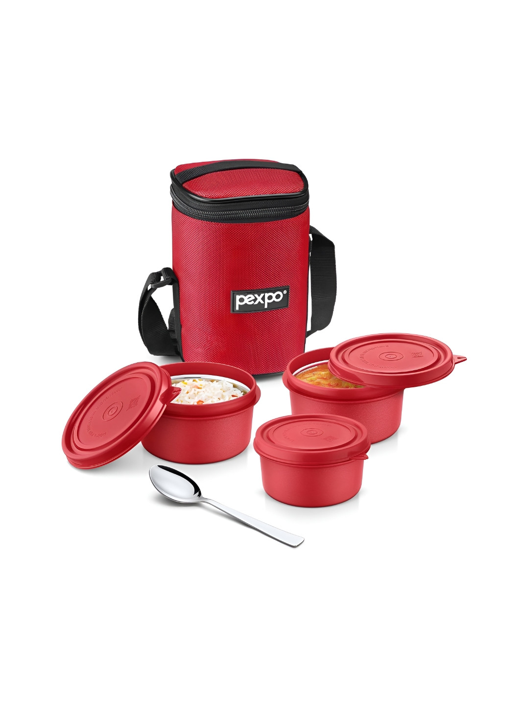 Pexpo Red 4 Pieces Stainless Steel Microwave Safe Lunch Box With Bag