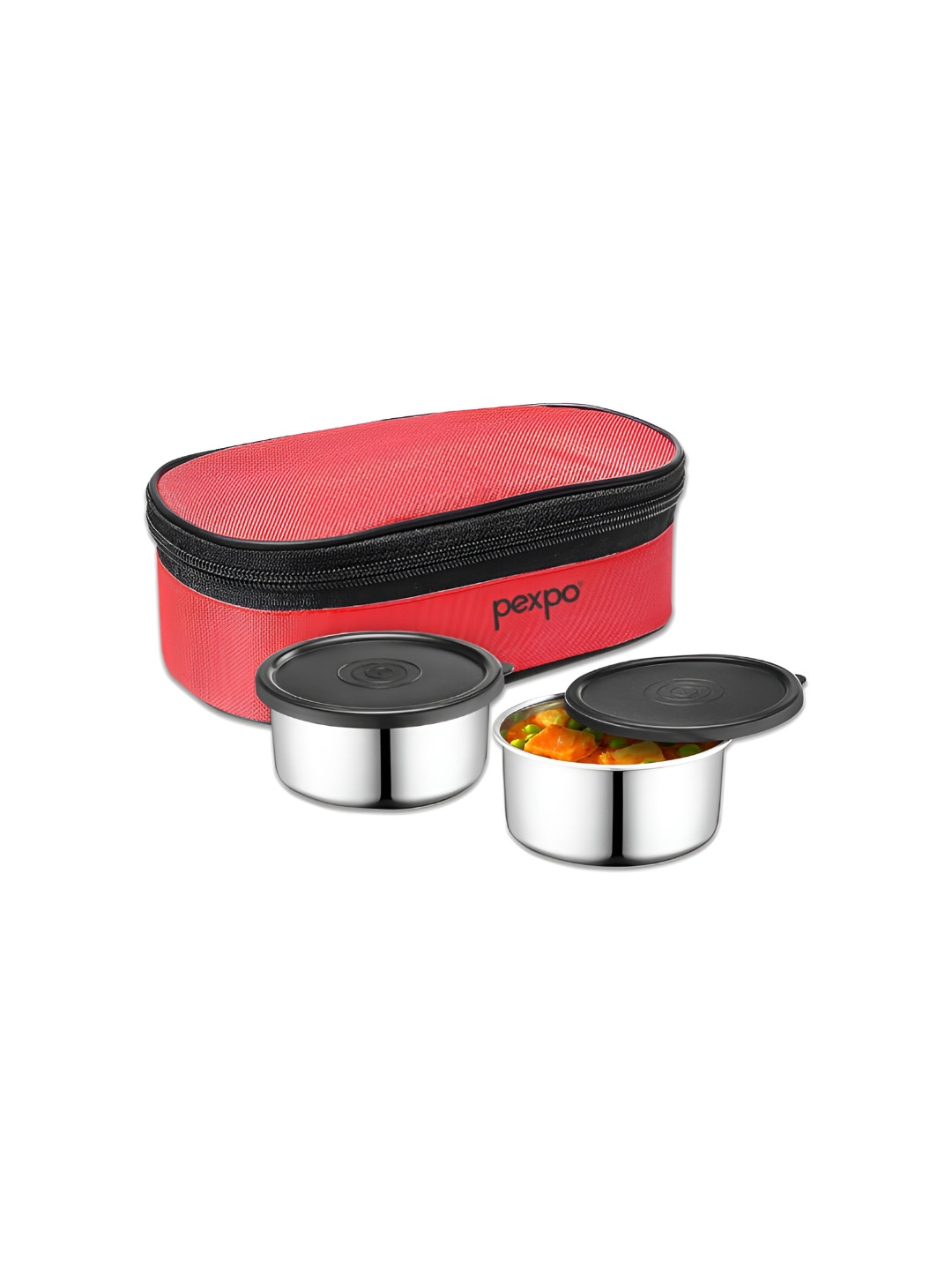 Pexpo Red & Black 3 Pieces Stainless Steel Dishwasher Safe Lunch Boxes With Cover
