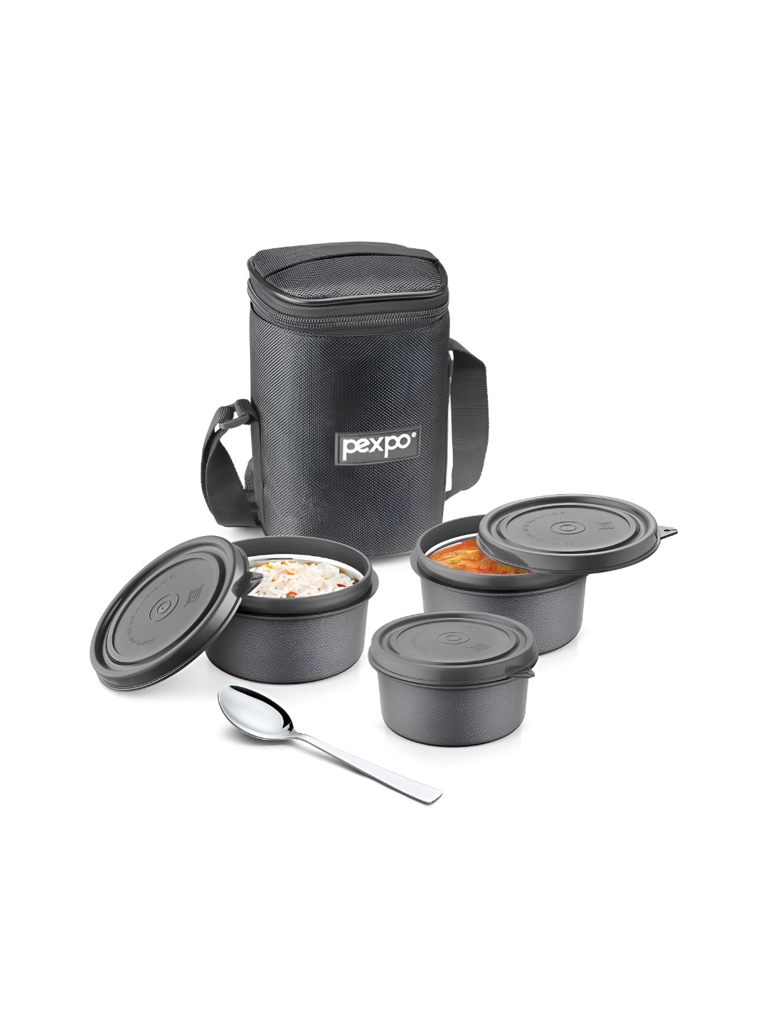 Pexpo Black 5 Pieces Stainless Steel Microwave Safe Lunch Box With Bag