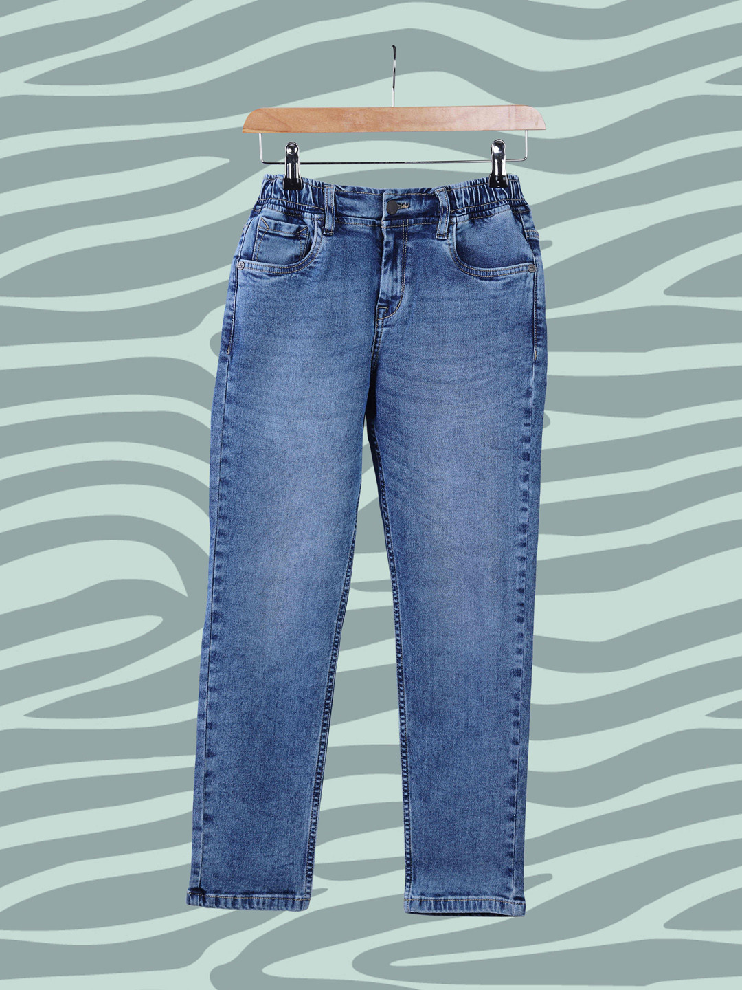 HERE&NOW Boys Straight Fit Mid Rise Clean Heavy Fade Stretchable Jeans