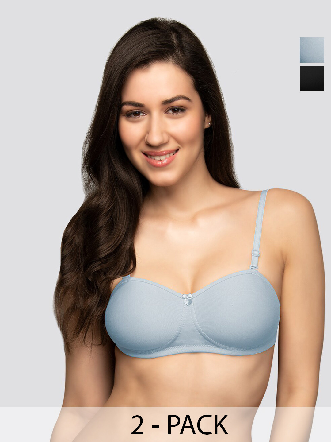K LINGERIE Pack of 2 Selena Padded Demi Cups Convertible Straps T-Shirt Bra SB-BLK