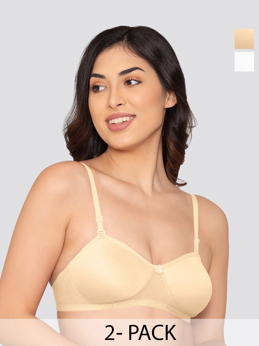 K LINGERIE Pack of 2 Roxy Multiway Straps Demi Cup Balconette Bra USKN-WHT