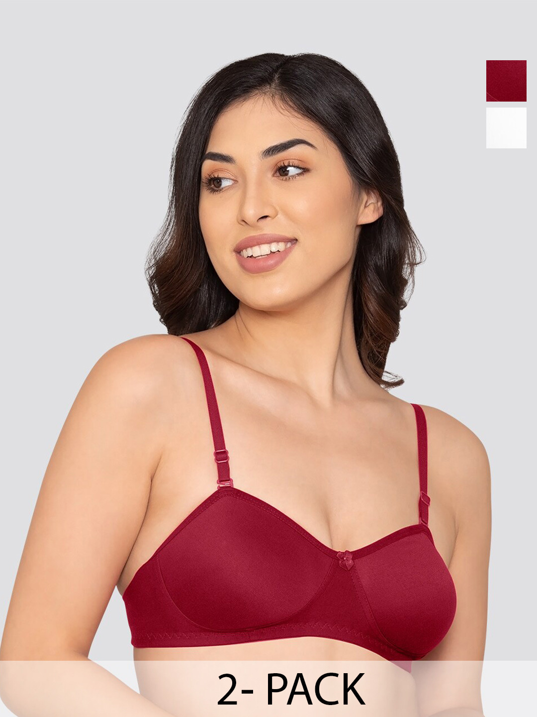 K LINGERIE Pack of 2 Roxy Multiway Straps Demi Cup Balconette Bra MRN-WHT