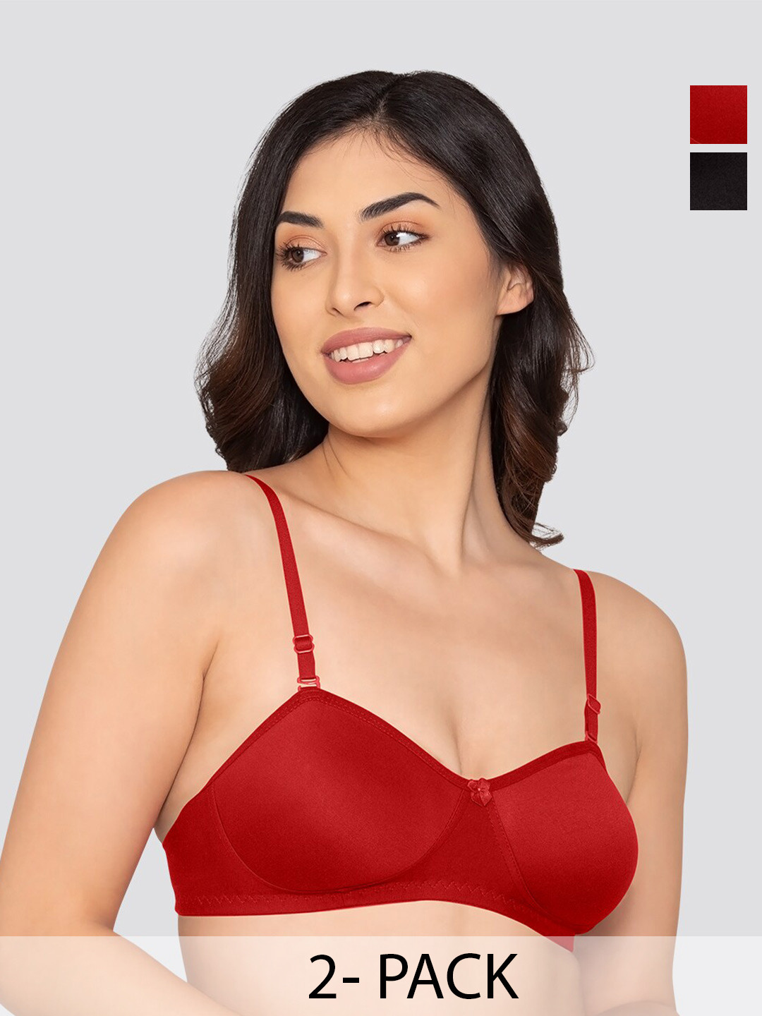 K LINGERIE Pack of 2 Roxy Non Padded Multiway Straps Demi Cup Balconette Bra RD-BLK
