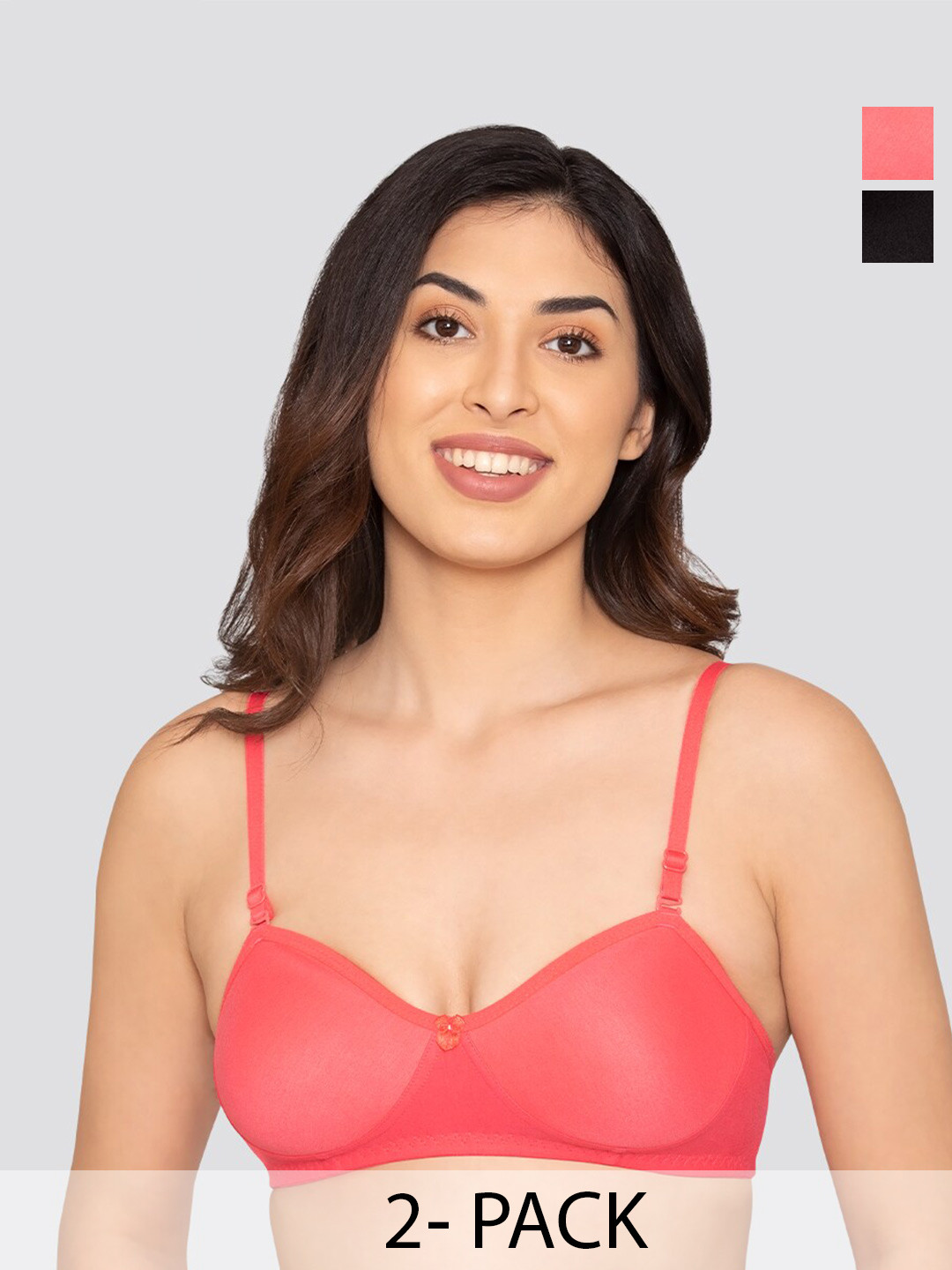 K LINGERIE Pack of 2 Roxy Multiway Straps Demi Cup Balconette Bra HPNK-BLK