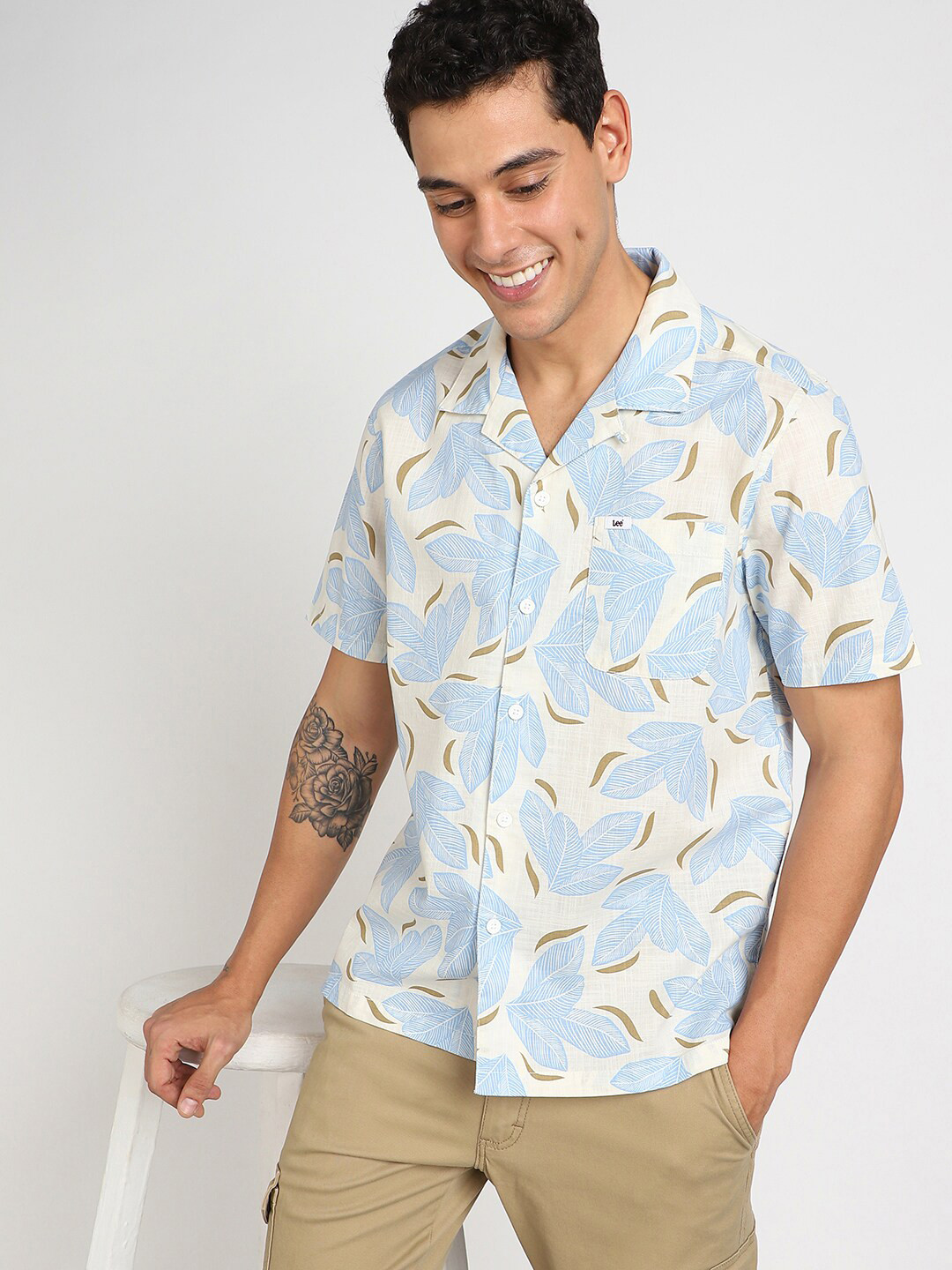 Lee Classic Cuban Collar Opaque Printed Cotton Casual Shirt