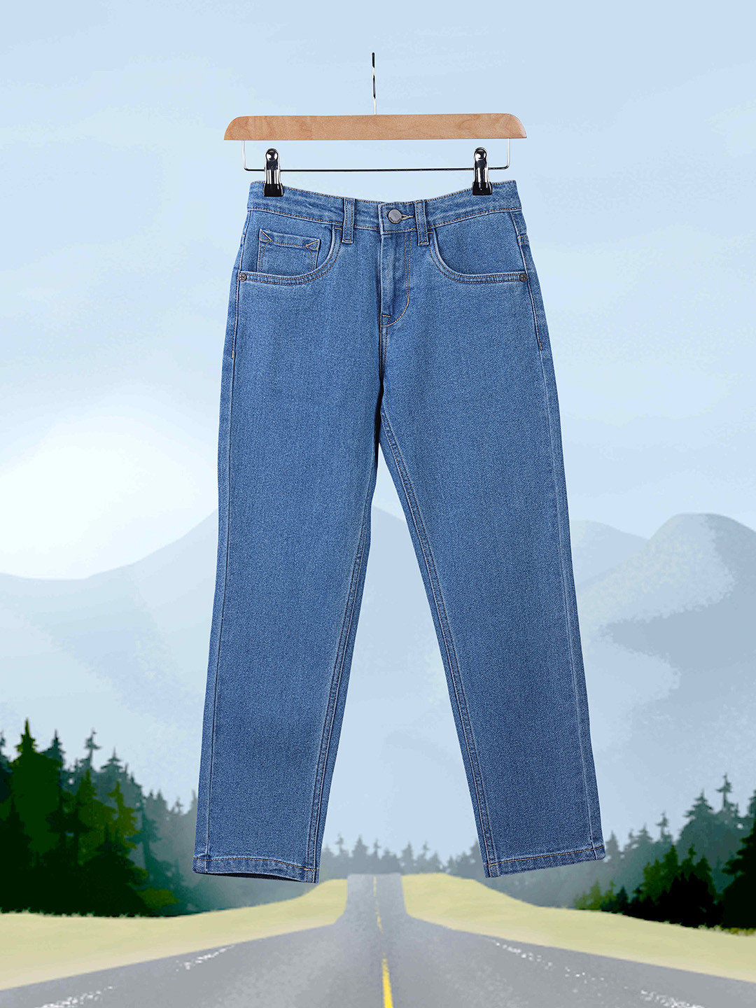 HERE&NOW Boys Blue Straight Fit Mid-Rise Dark Shade Clean Look Stretchable Jeans