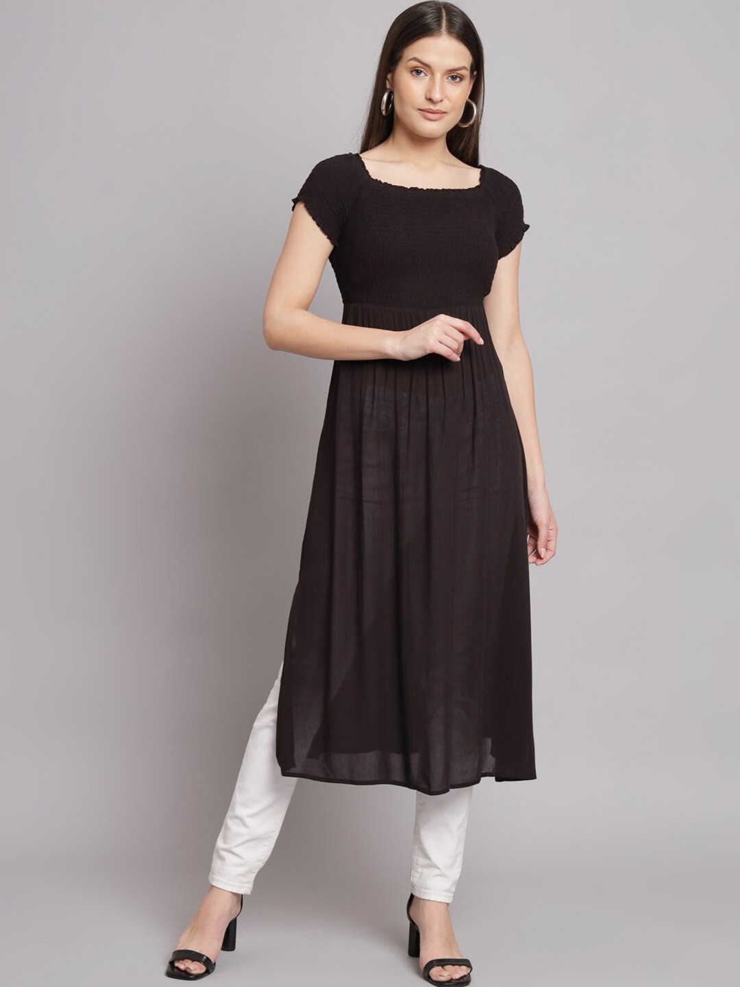 NoBarr Smocked Short Sleeves Maxi Longline Top