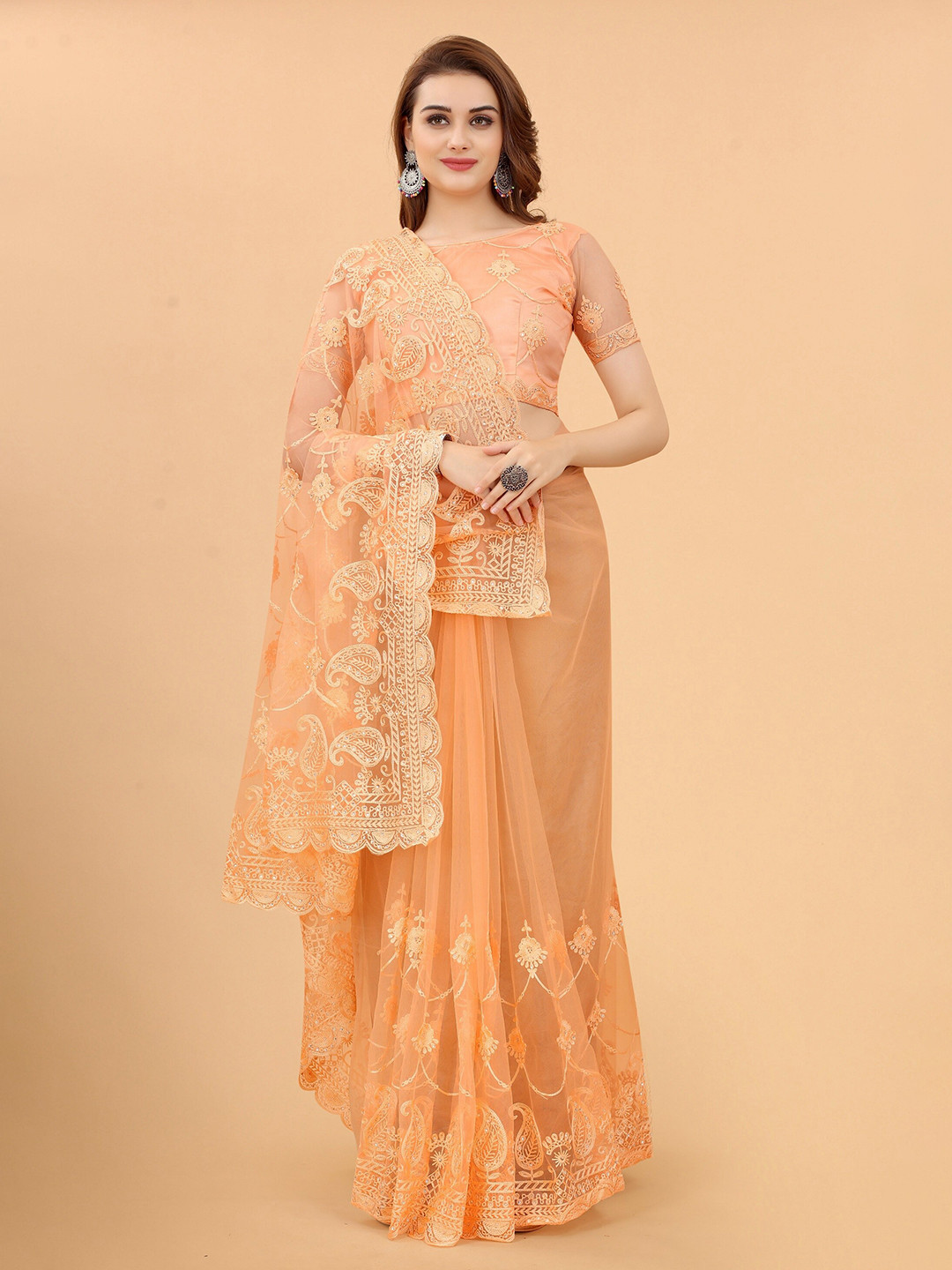 SILK SAREE HUB Ethnic Motifs Chikankari Net Saree