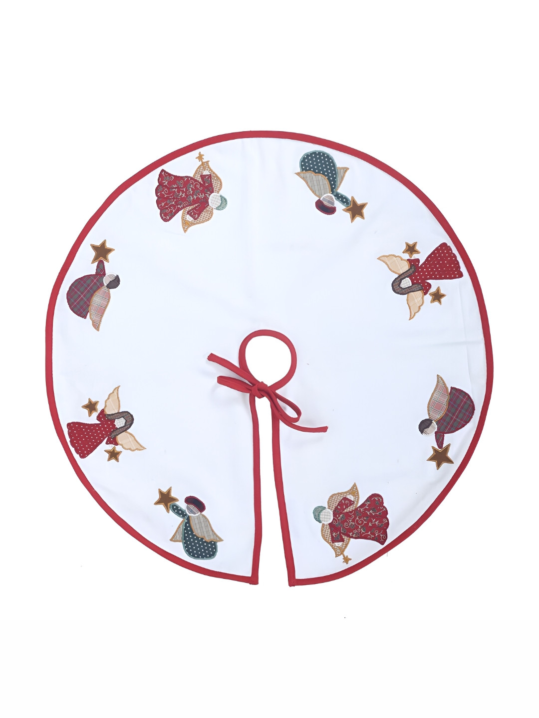 Home Heart Applique Off White & Red Printed Pure Cotton Duck Fabric Christmas Tree Skirt
