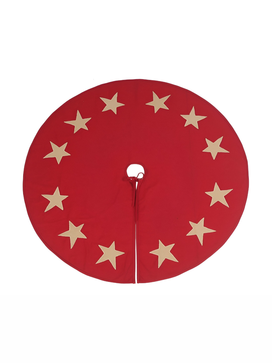 Home Heart Red & Beige Star Applique Cotton Christmas Tree Skirt Festive Decor