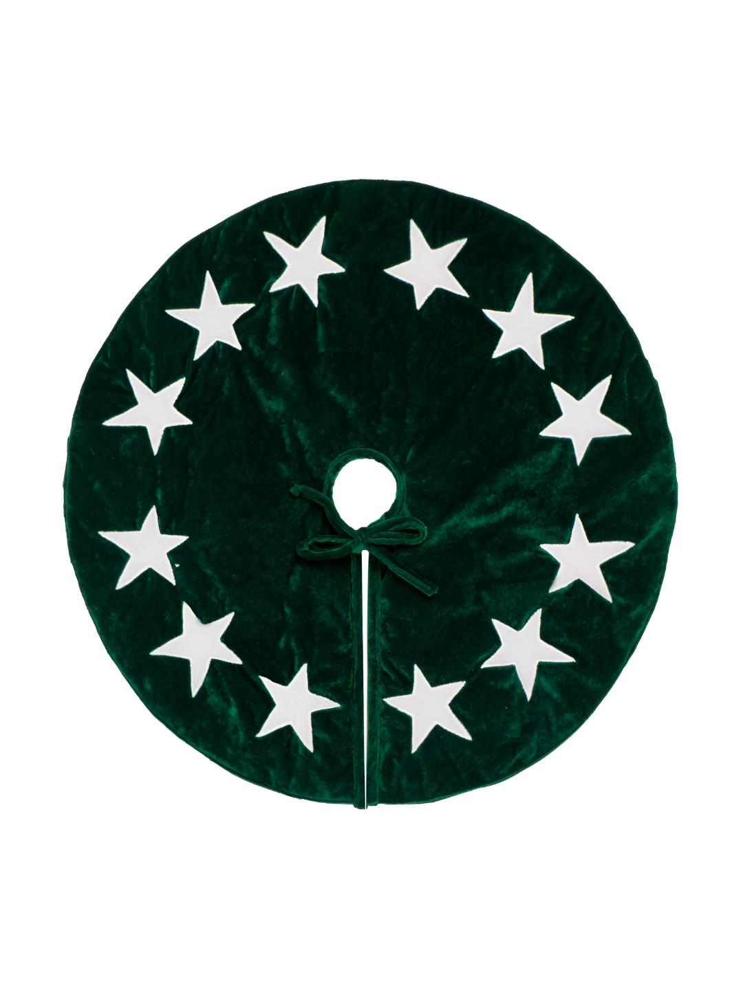 Home Heart Green & White Star Applique Velvet Round Christmas Tree Skirt