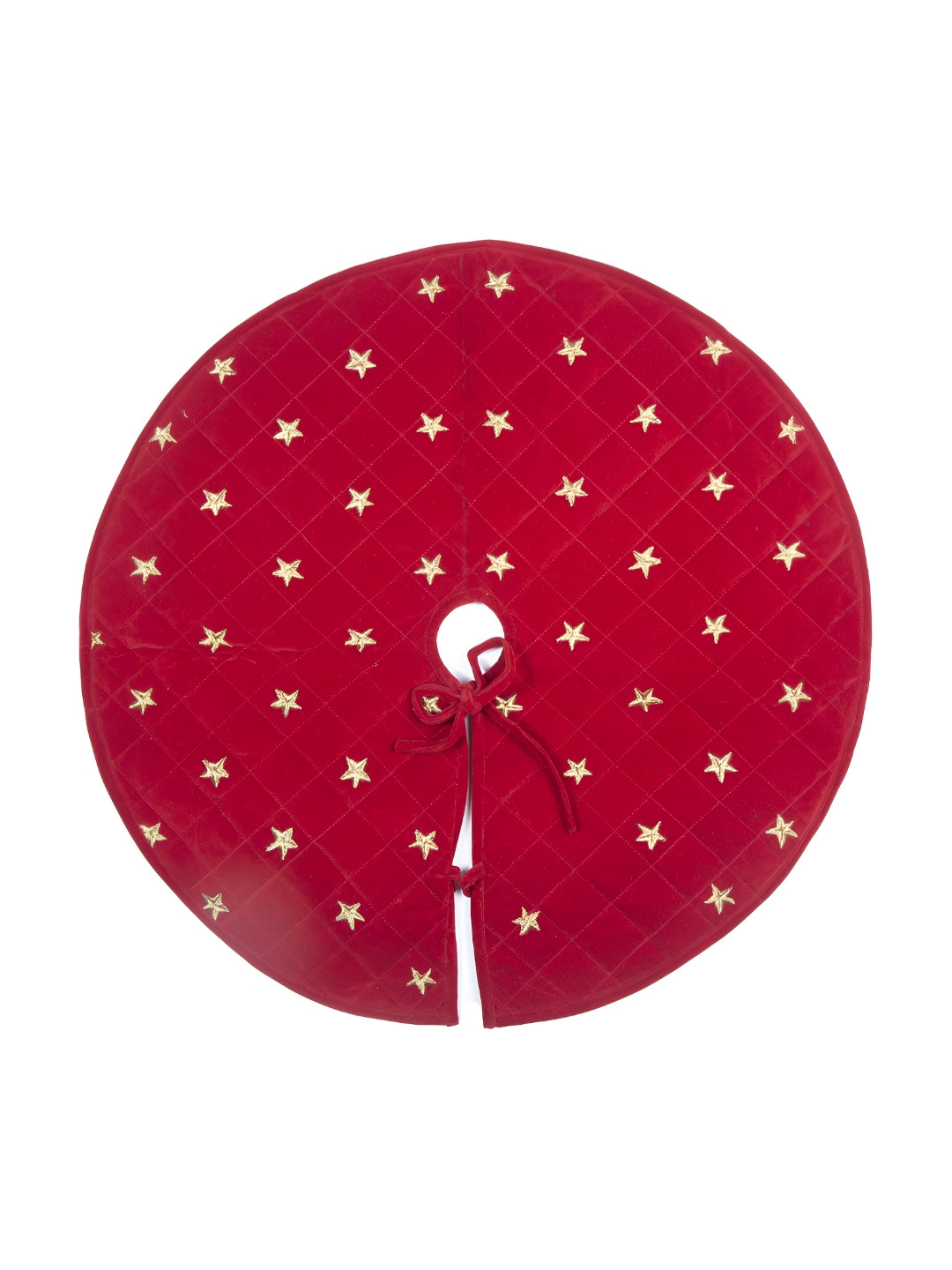 Home Heart Red & Yellow Embroidered Velvet Round Christmas Tree Skirt