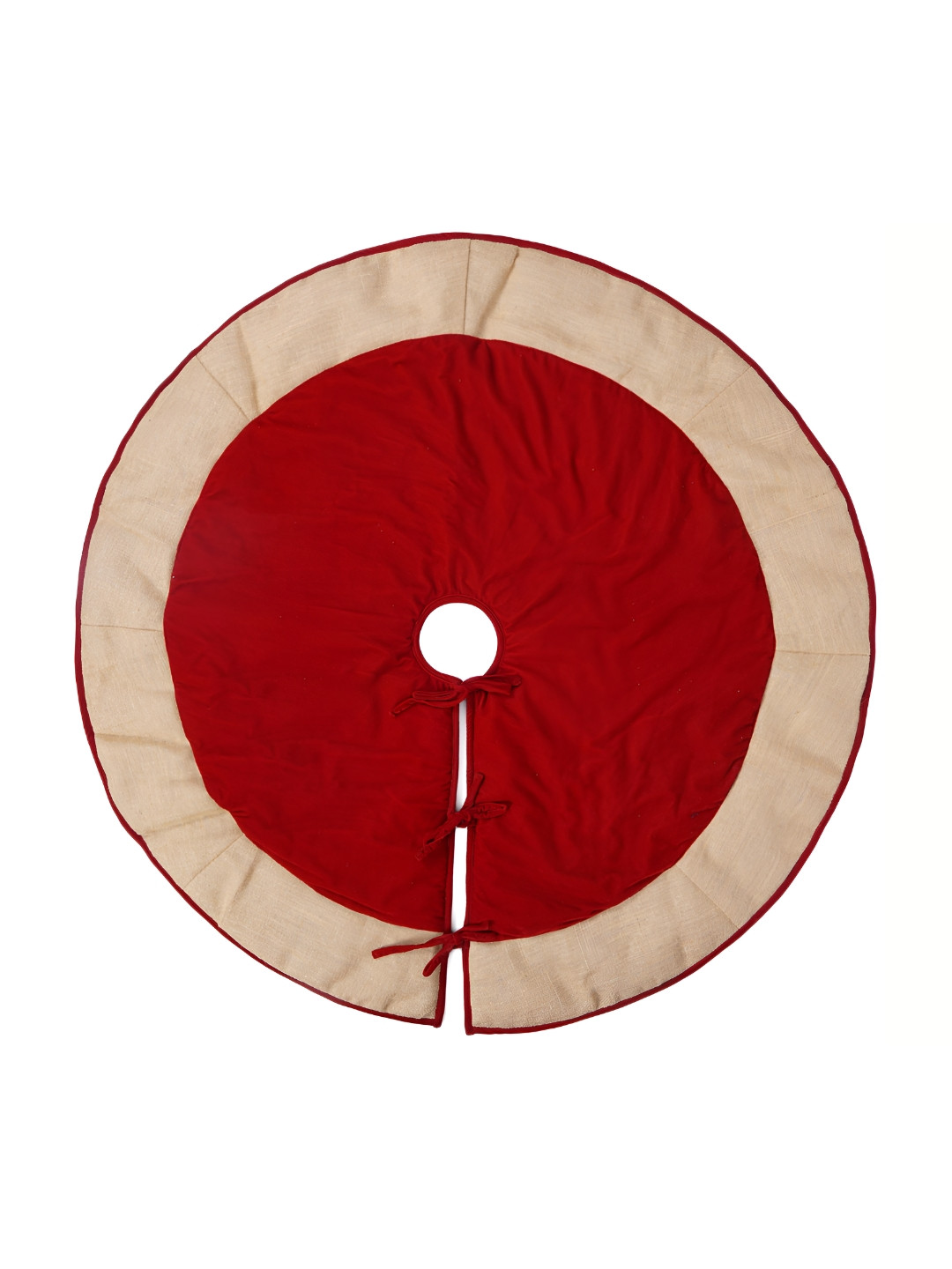 Home Heart Burgundy & Beige Round Christmas Tree Skirt