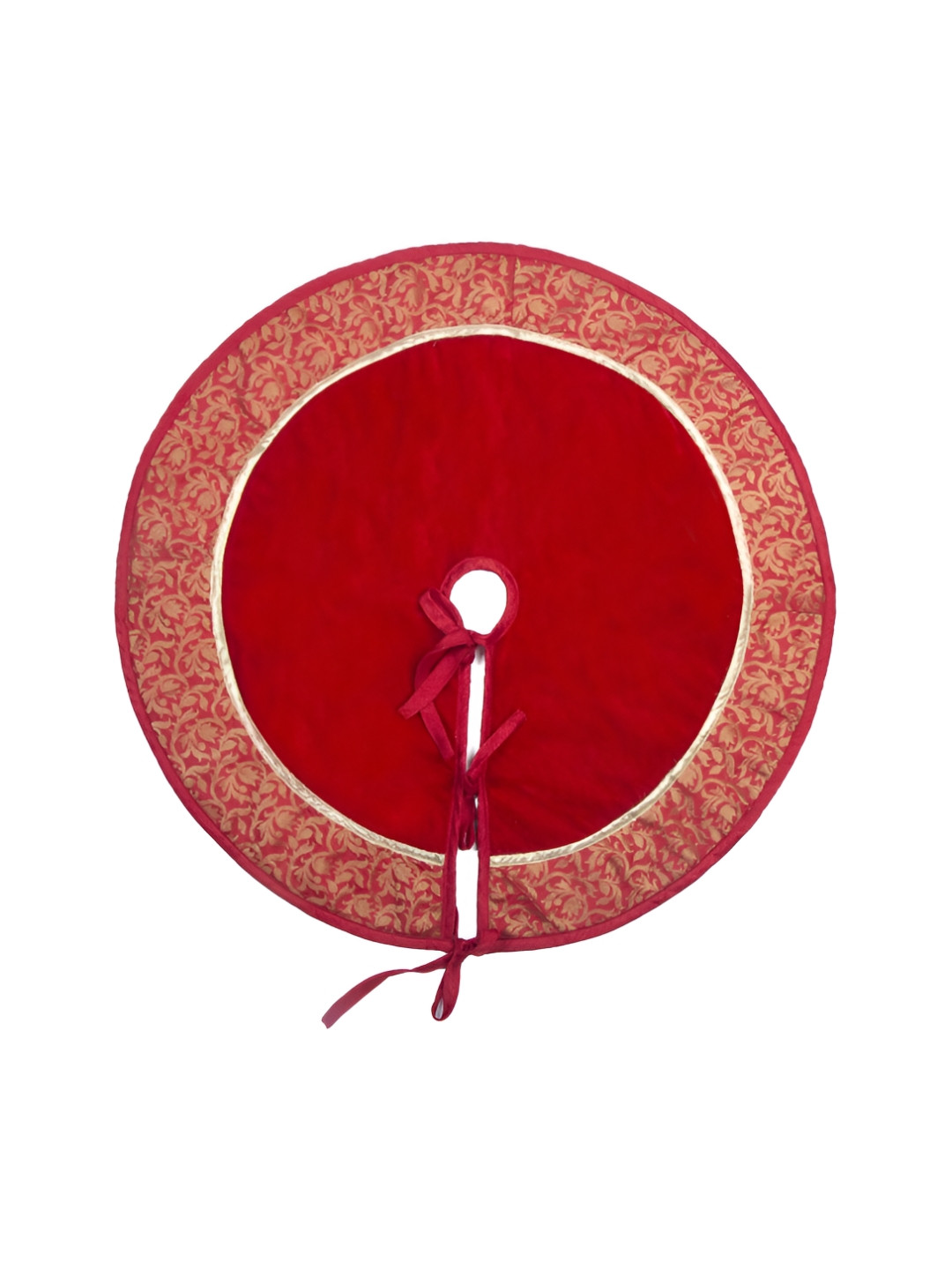 Home Heart Red & Beige Round Double Layered Christmas Tree Skirt Festive Decor