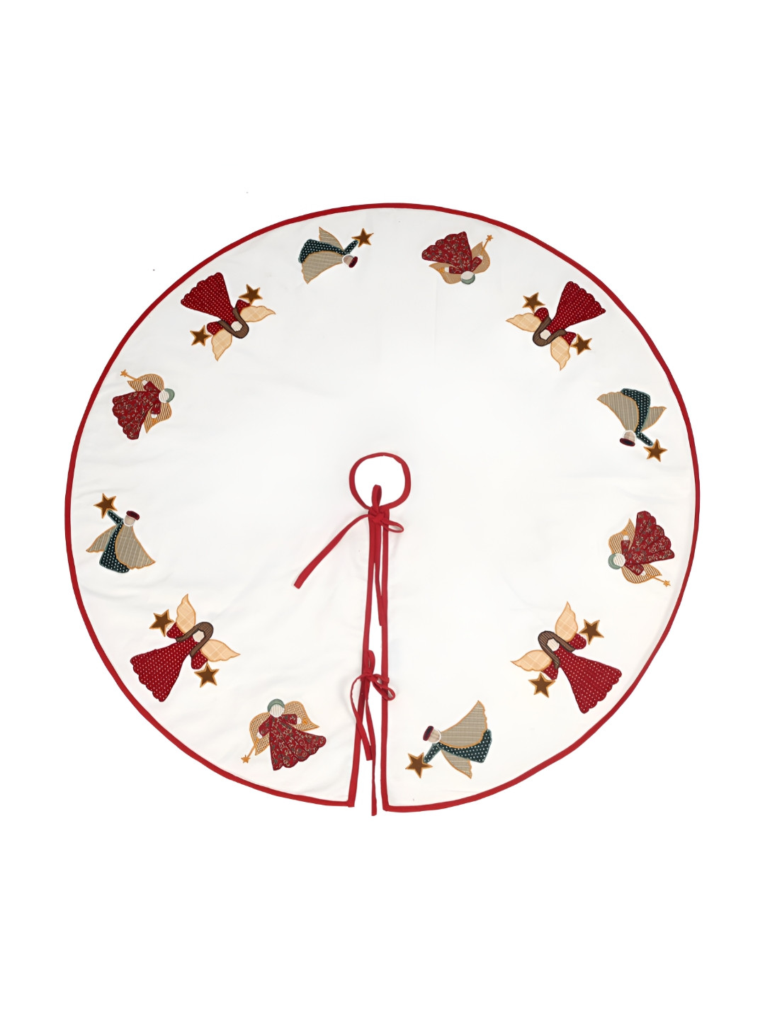 Home Heart Off White & Red Angel Applique Christmas Tree Skirt Festive Decor