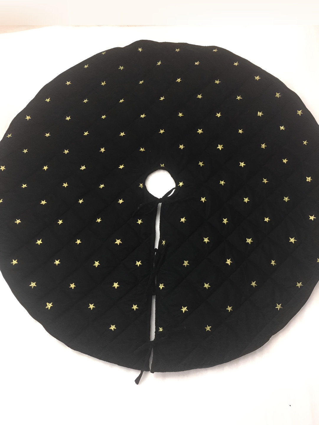 Home Heart Green & Gold Toned Star Embroidered Quilted Velvet Christmas Tree Skirt Decor