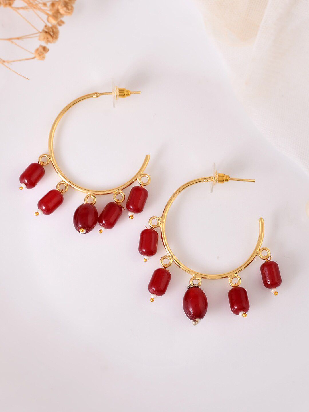 Silvermerc Designs Gold-Plated Beads Beaded Circular Half Hoop Earrings Earrings