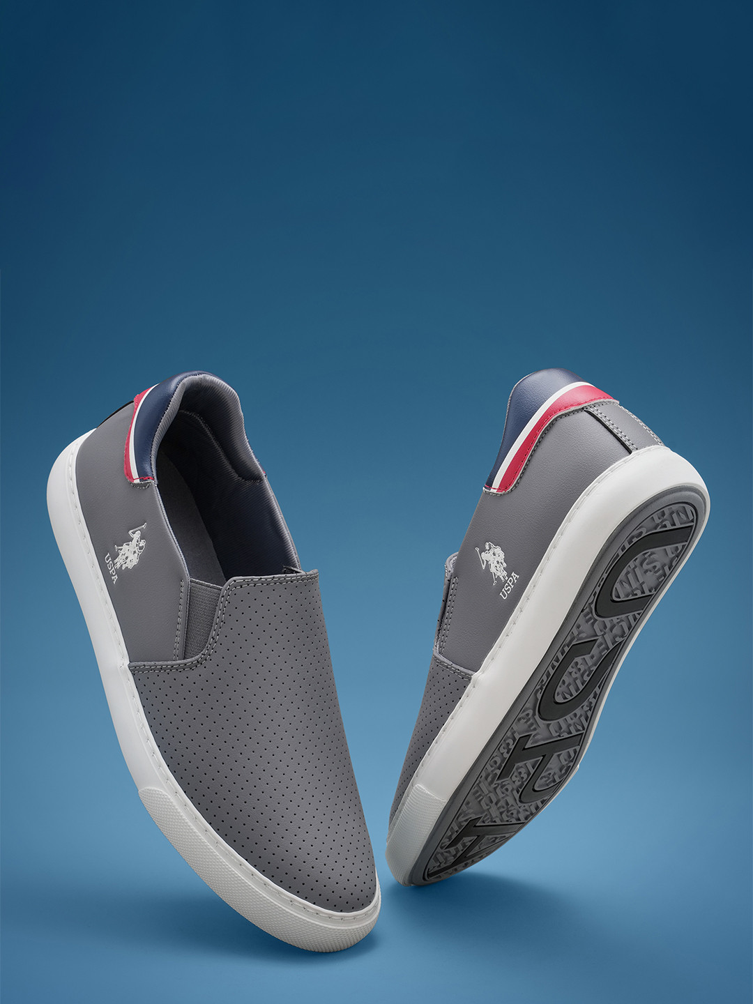 U.S. Polo Assn. Men Textured Comfort Insole Contrast Sole Slip-On Sneakers