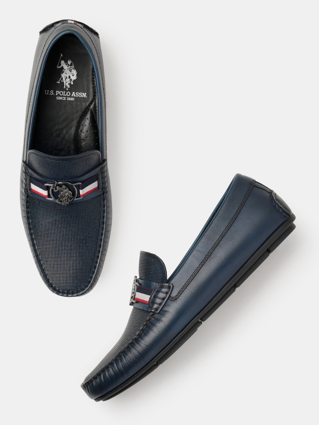 U.S. Polo Assn. Men Signature Tape Leather Loafers with Metal branding