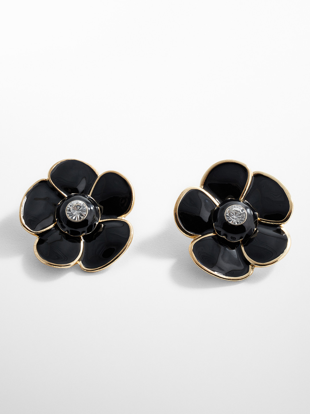 MANGO Stone-Studded Floral Enamelled Oversized Stud Earrings