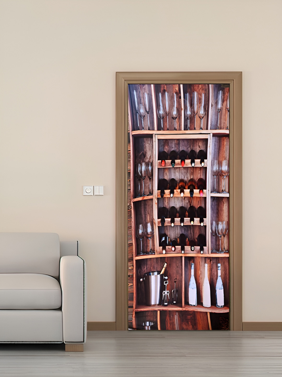 Cortina Brown & White Printed Stretchable Door Cover