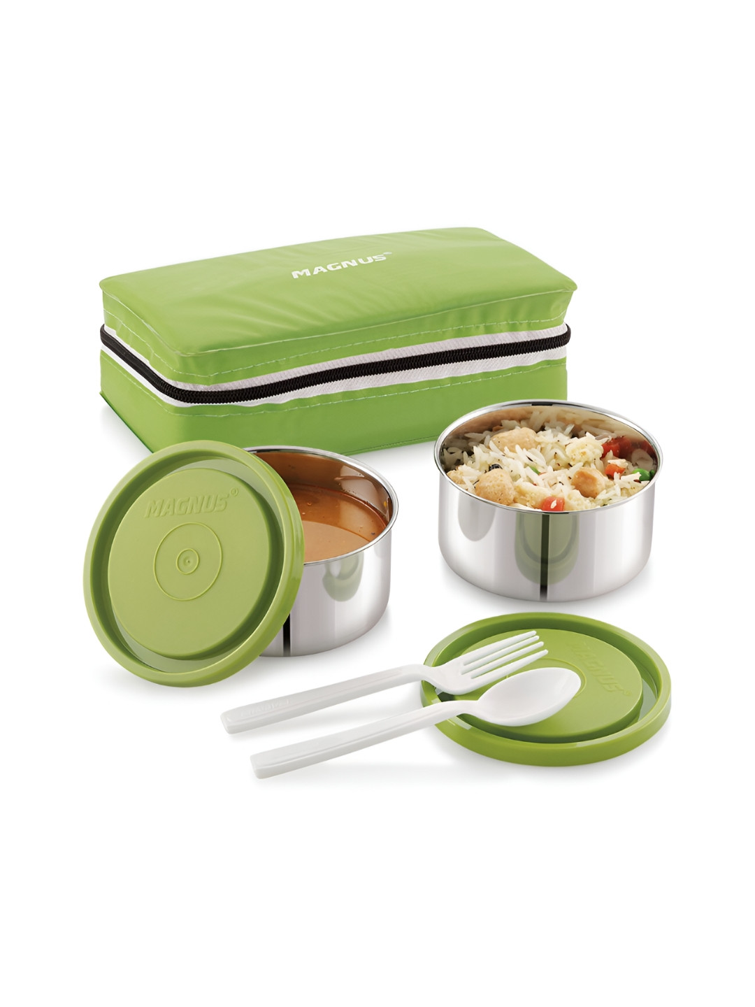 MAGNUS Fancy 2 Stainless Steel Leak Resistant 5PCs Lunch Box With Spoon and Fork