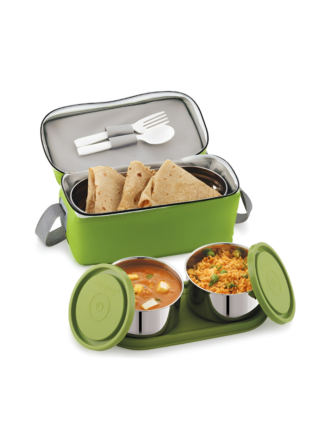 MAGNUS Fancy 3 Prime Stainless Steel Leak Resistant 3PCs Lunch Box With Spoon and Fork