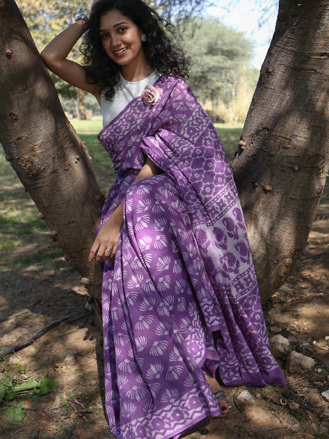 Moora Ethnic Motifs Printed Pure Cotton Bagru Saree