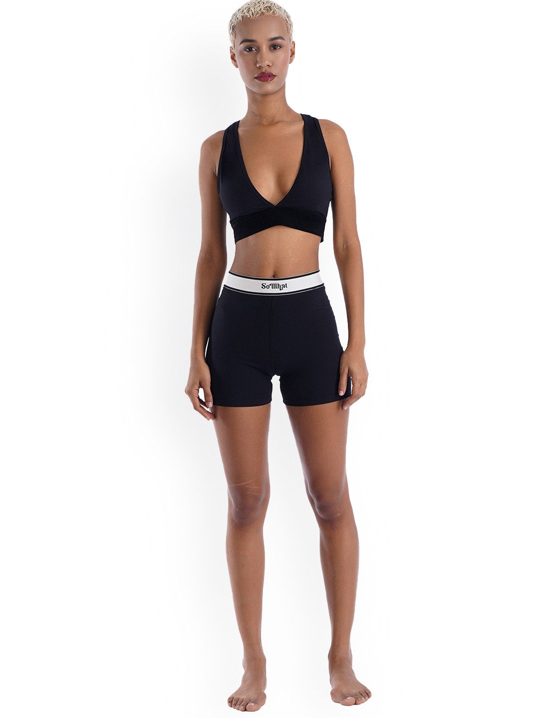 So What Half Coverage Lightly Padded Workout Bra & Running Sports Shorts