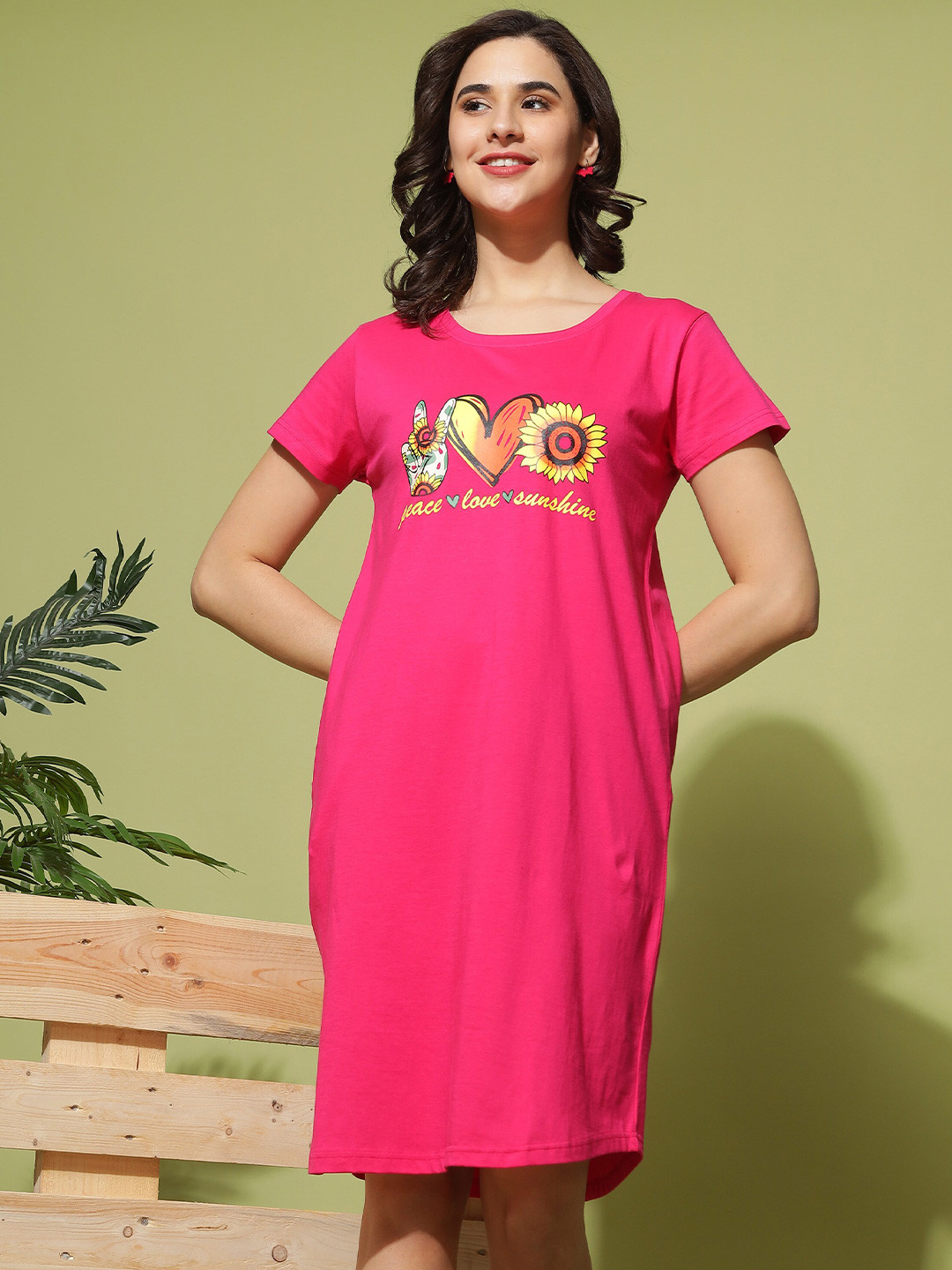 9shines Label Plus Size Printed Nightdress