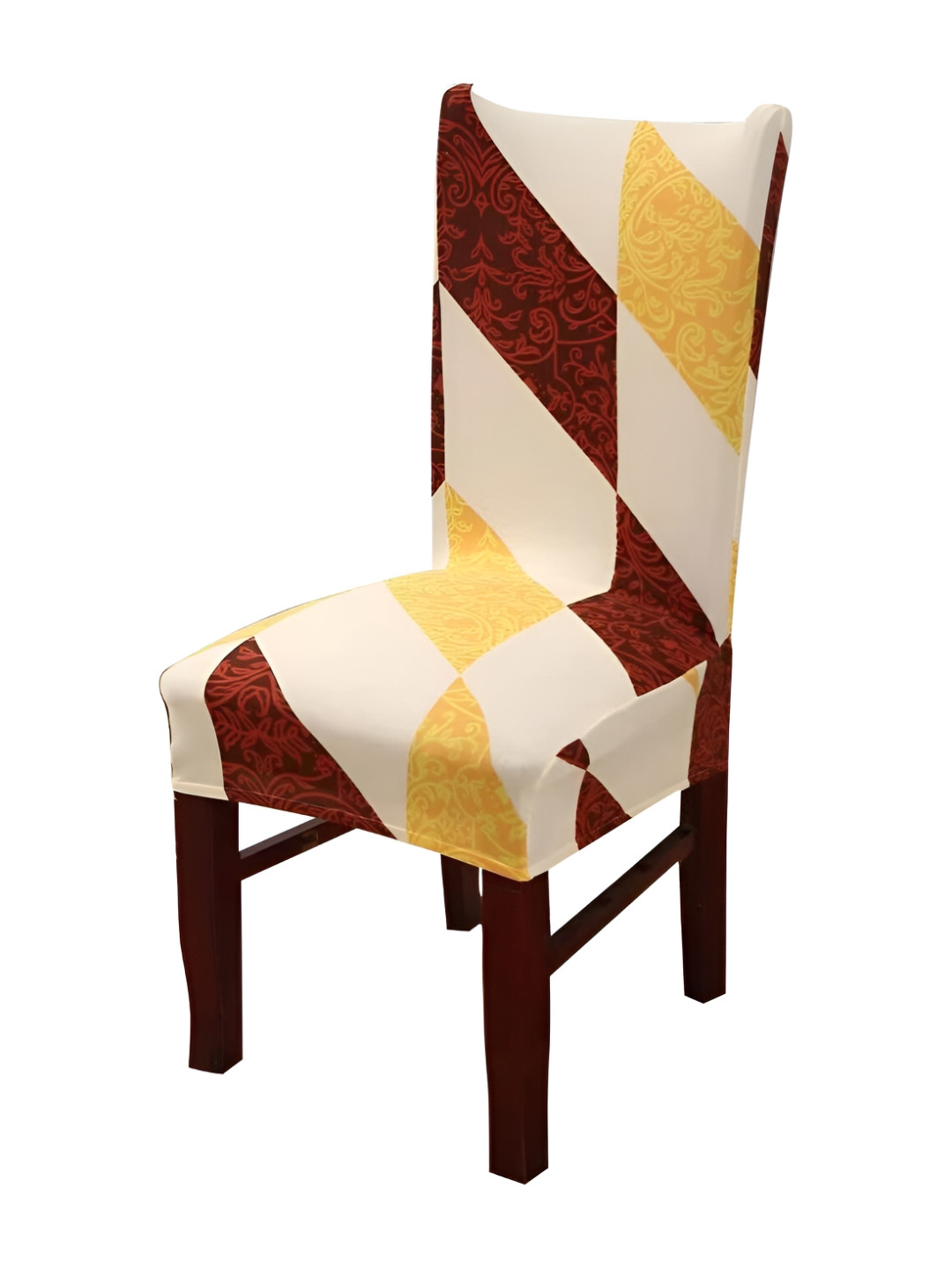 HOUSE OF QUIRK Cream Colored & Brown Printed Stretchable Chair Cover