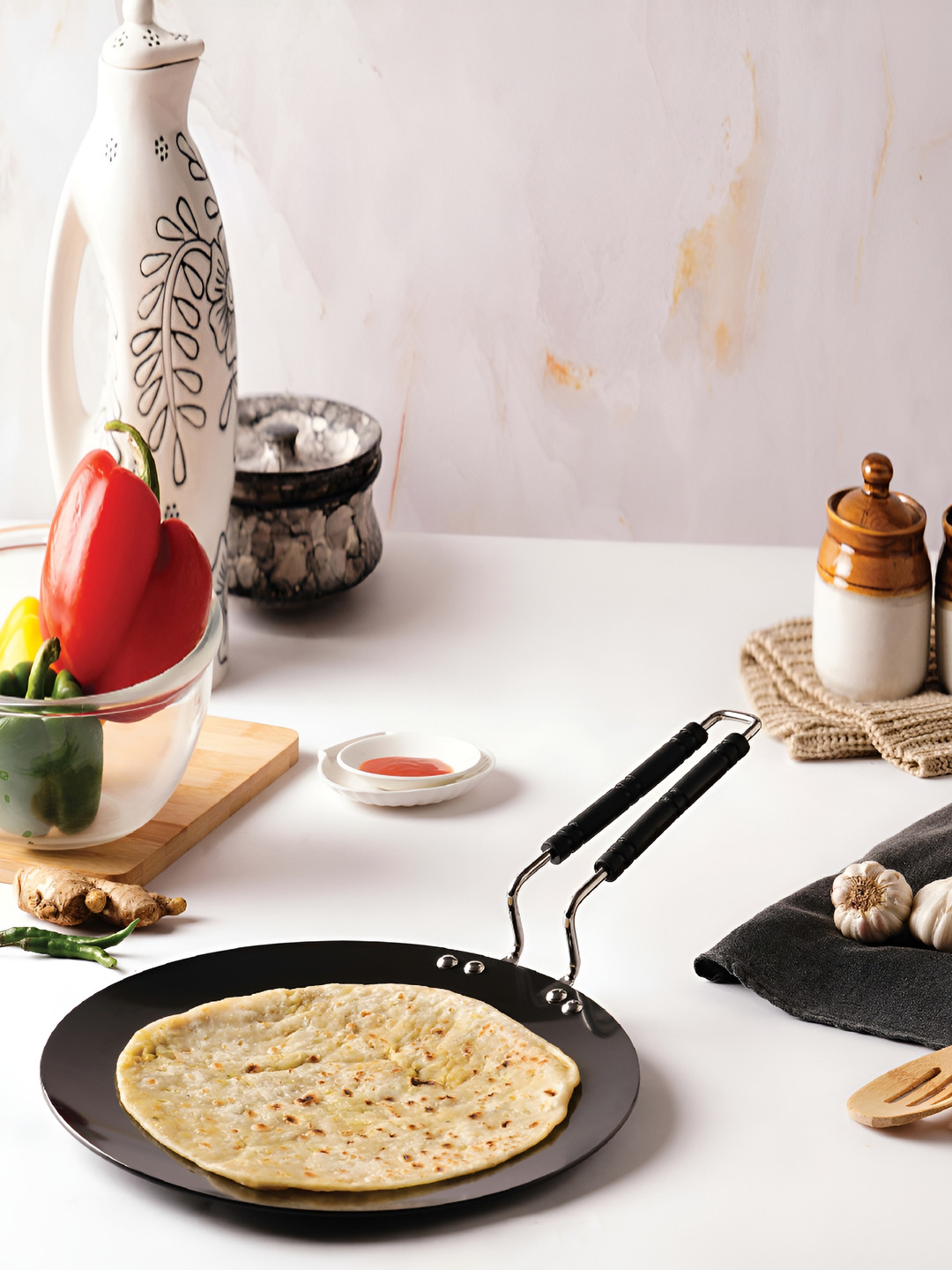 Cello Black & Silver Toned Aluminium Tava