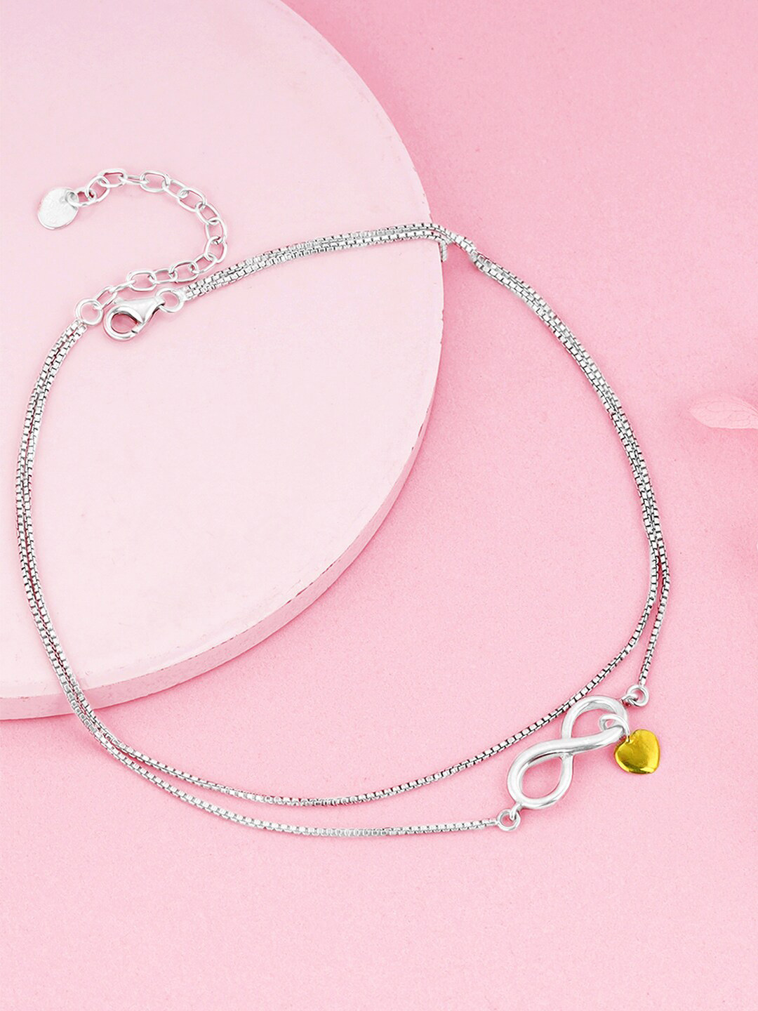 GIVA 925 Sterling Silver Rhodium-Plated Forever Heart Anklets